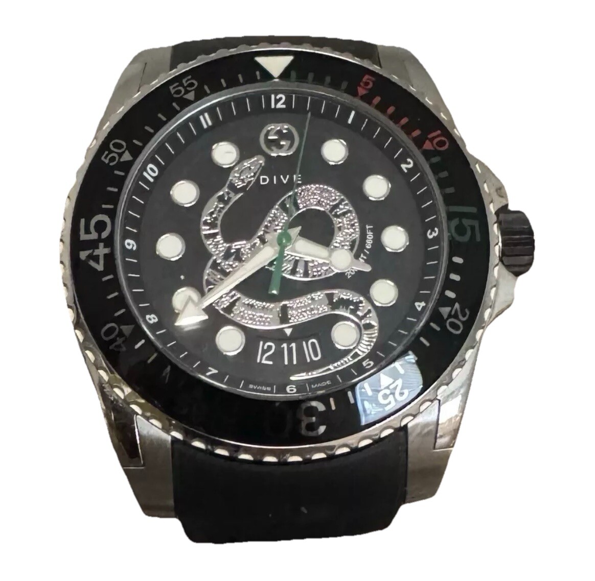 Gucci Dive Snake Quartz 40mm Rubber Strap Black Silver Green Red Men’s Watch USA