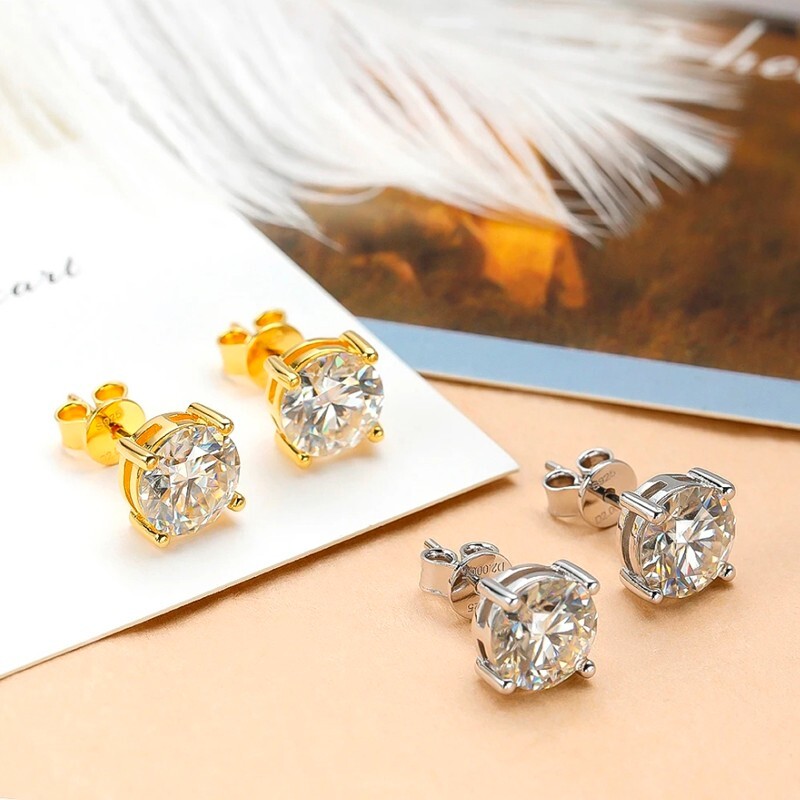 0.2-4CTW D Color Real Round Cut Moissanite Stud Earrings 925 Sterling Silver