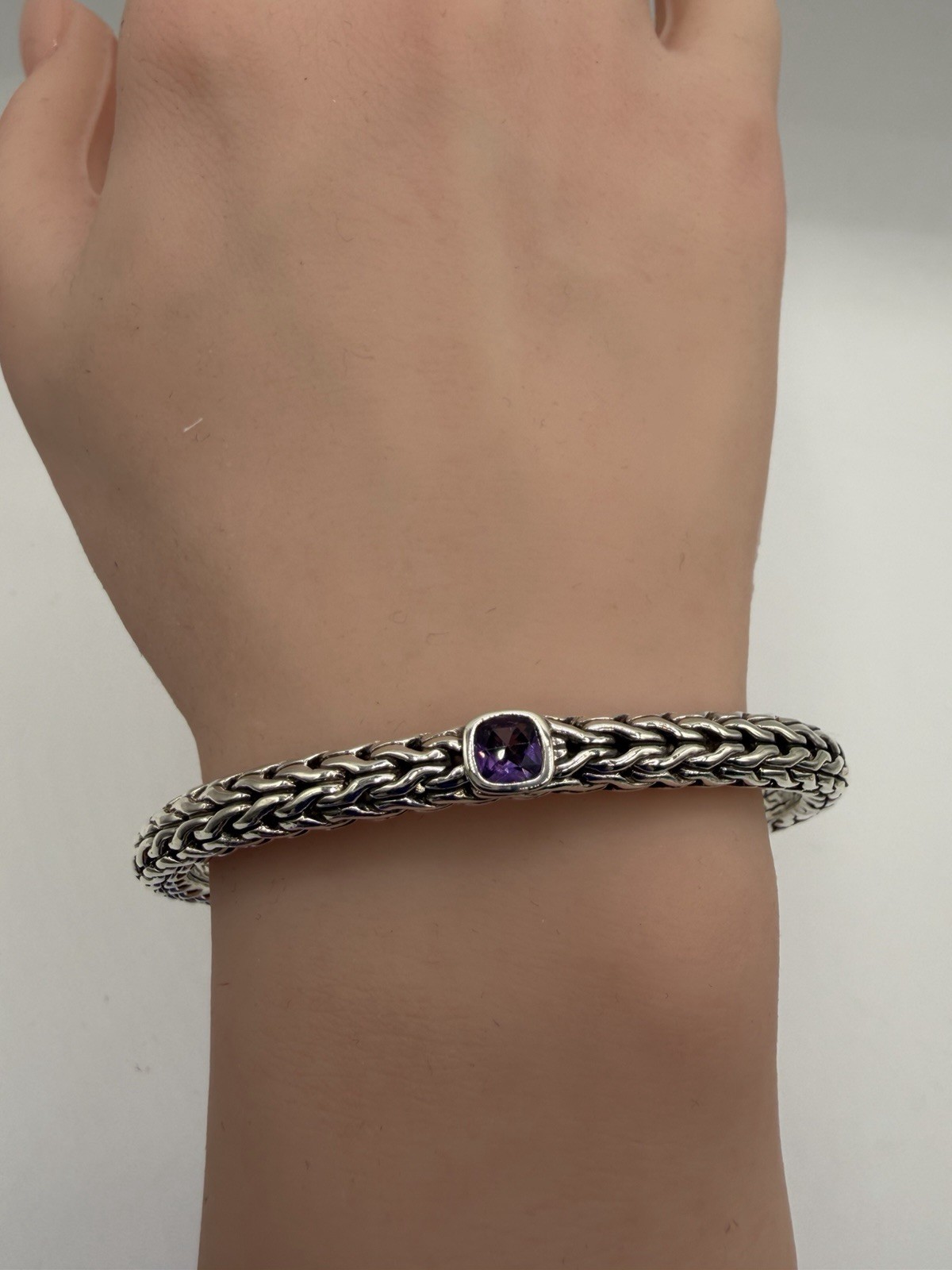 John Hardy 925 Sterling Silver & Purple Amethyst Cuff Bracelet 6.3mm 27.8g Sz 7