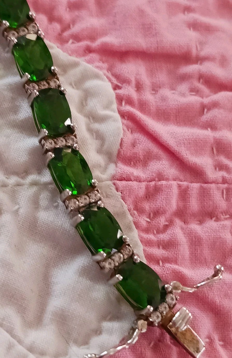 🌸JTV, 7″,EARTH-MINED, RUSSIAN CHROME DIOPSIDE & BEAUTIFUL ZIRCON BRACELET,925🌸