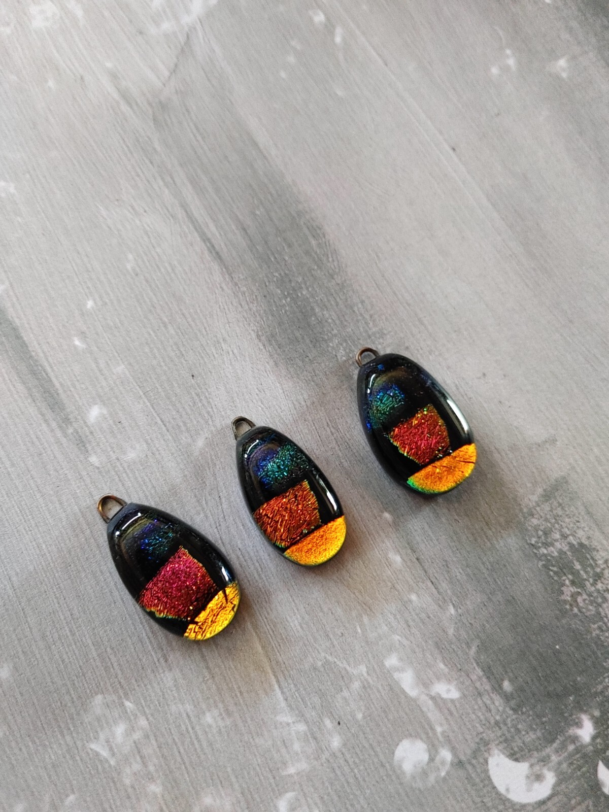 vintage qty 3 pendant finding component dichroic art glass precious metal foil