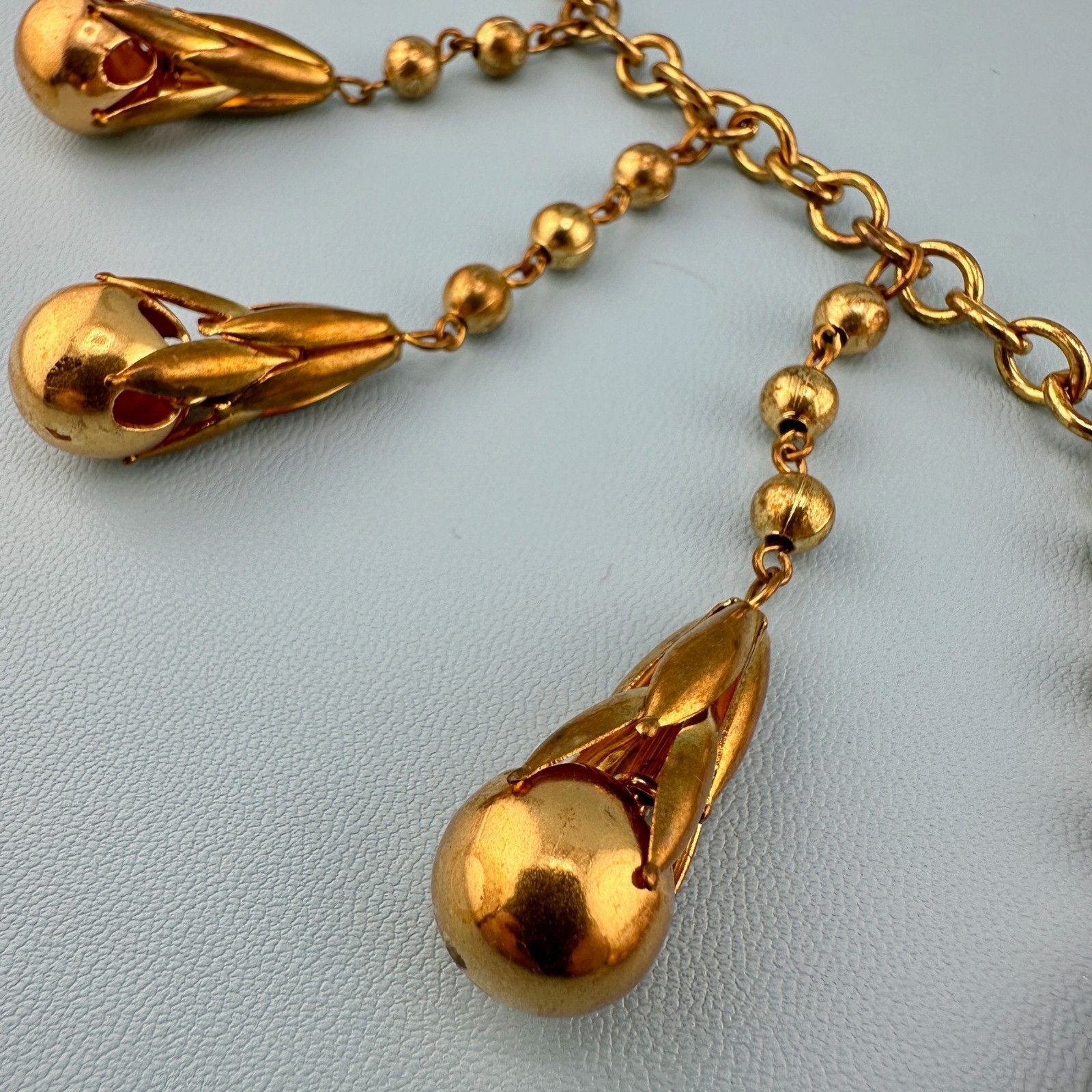 Vintage Art Deco Necklace Fringe Chain Gold Tone Etruscan Revival Statement