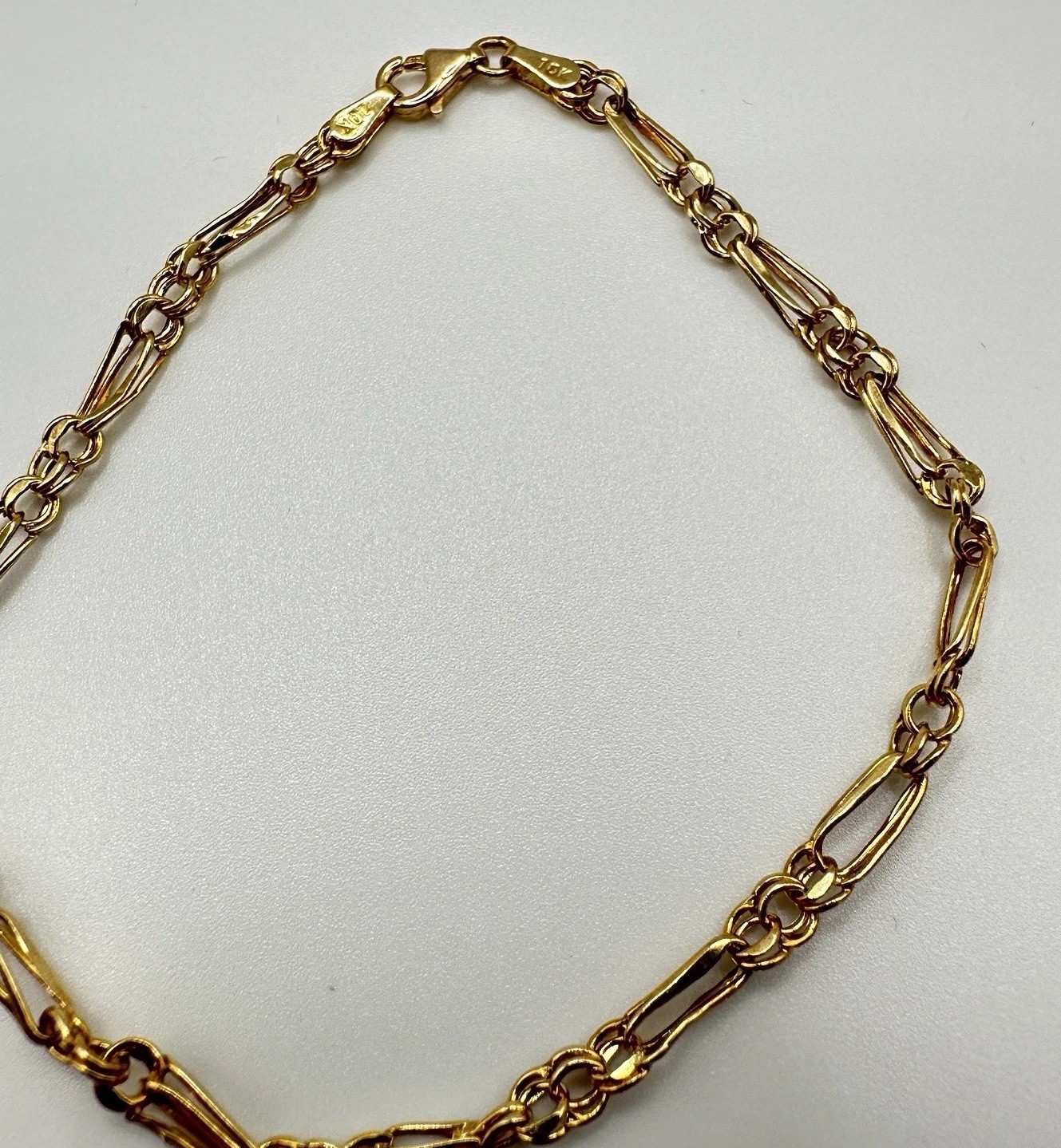 10K Solid Yellow Gold 7.5” Figaro Link Bracelet RL Peru 1.23g