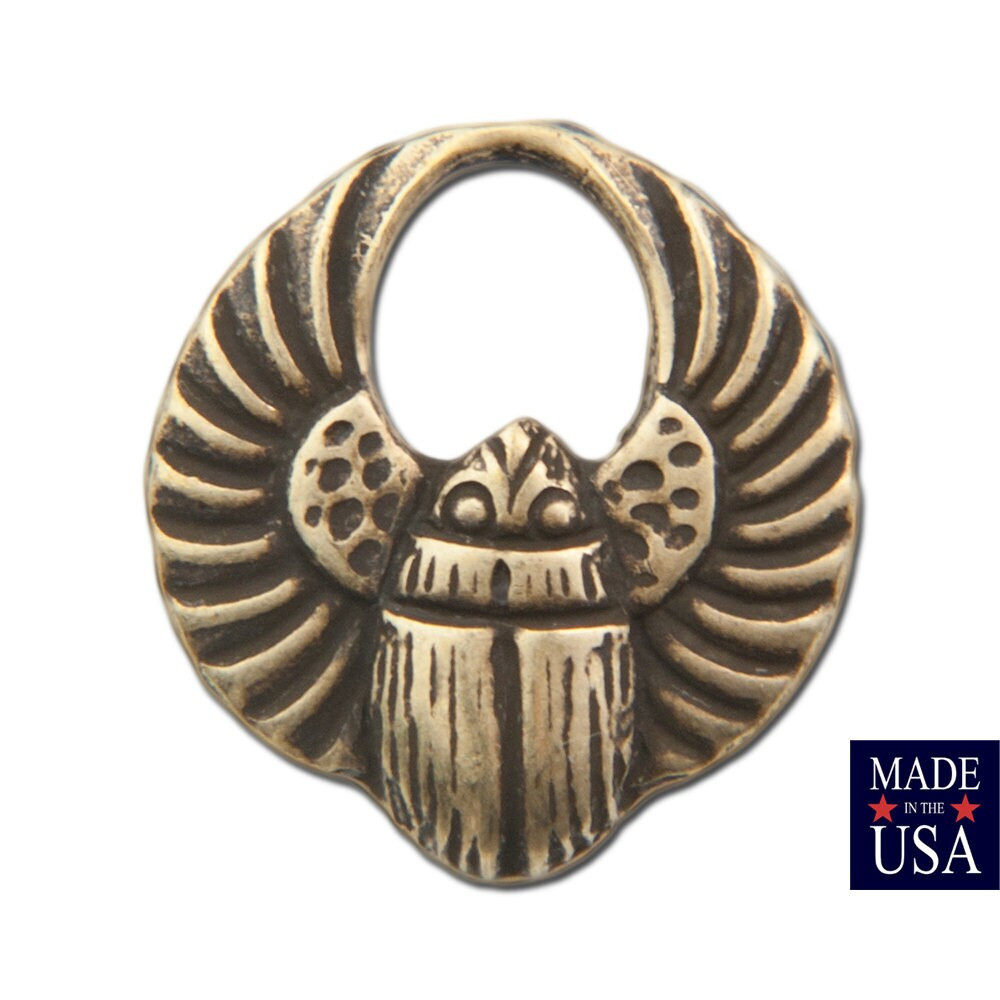 Small Brass Ox Egyptian Scarab Hoop Charms Drops 14x13mm (8) mtl030B