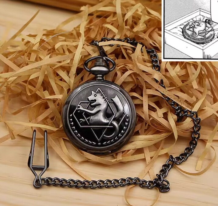 Anime Fullmetal Alchemist Edward Elric Snake Ring Necklace Pocket Watch 3pcs Set