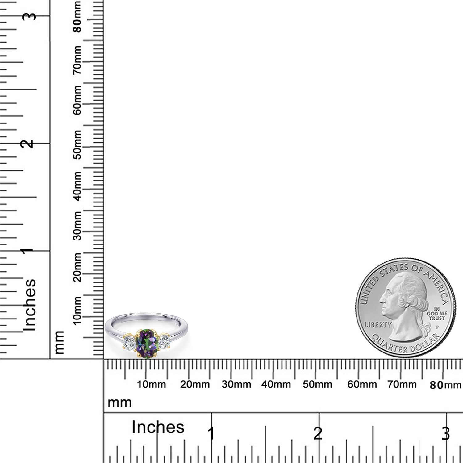 925 Silver and 10K Yellow Gold Green Mystic Topaz and Lab Grown Diamond