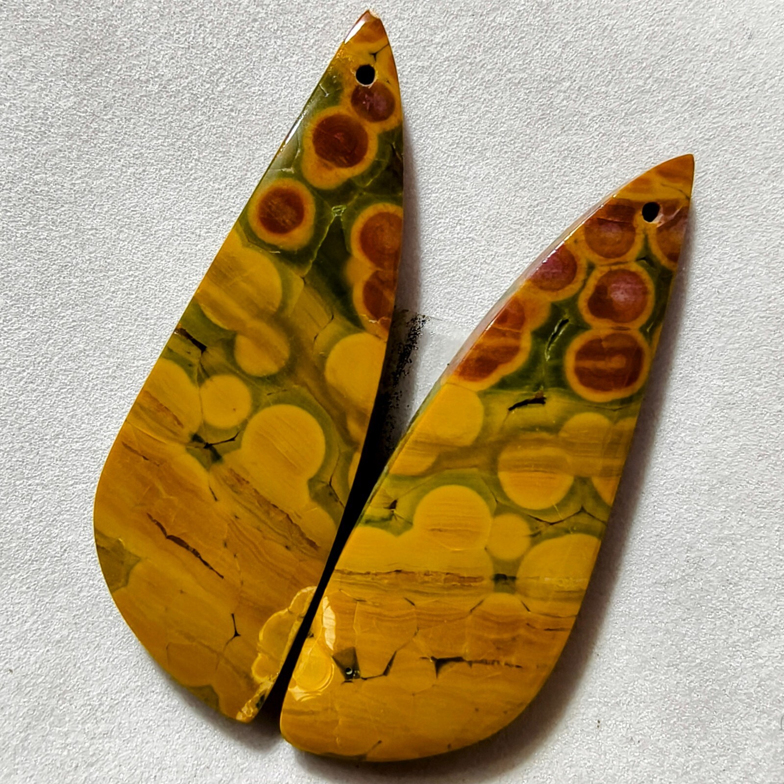 44 Cts Natural Ocean Jasper Drilled Match Pair Cabochon Gemstone 44.3 X 15.2 MM