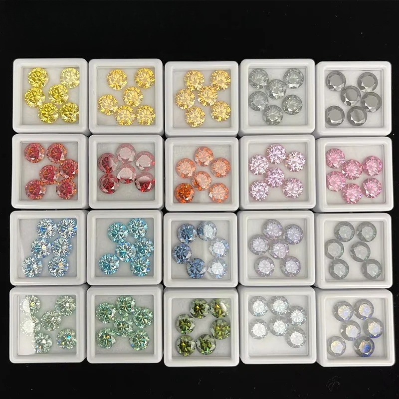 GRA VVS1 Multicolor 0.1-5ct Round Cut Moissanite Stone Wholesale for Jewelry