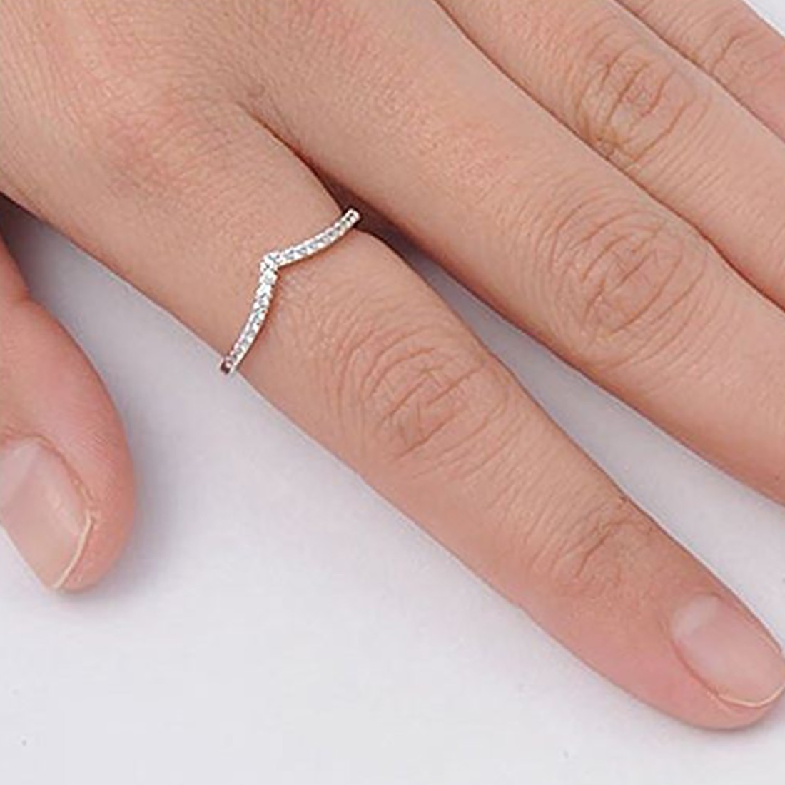 Rhodium Plated CZ Wave Chevron Stackable Wedding Band Ring 1.5mm Sizes 5-10