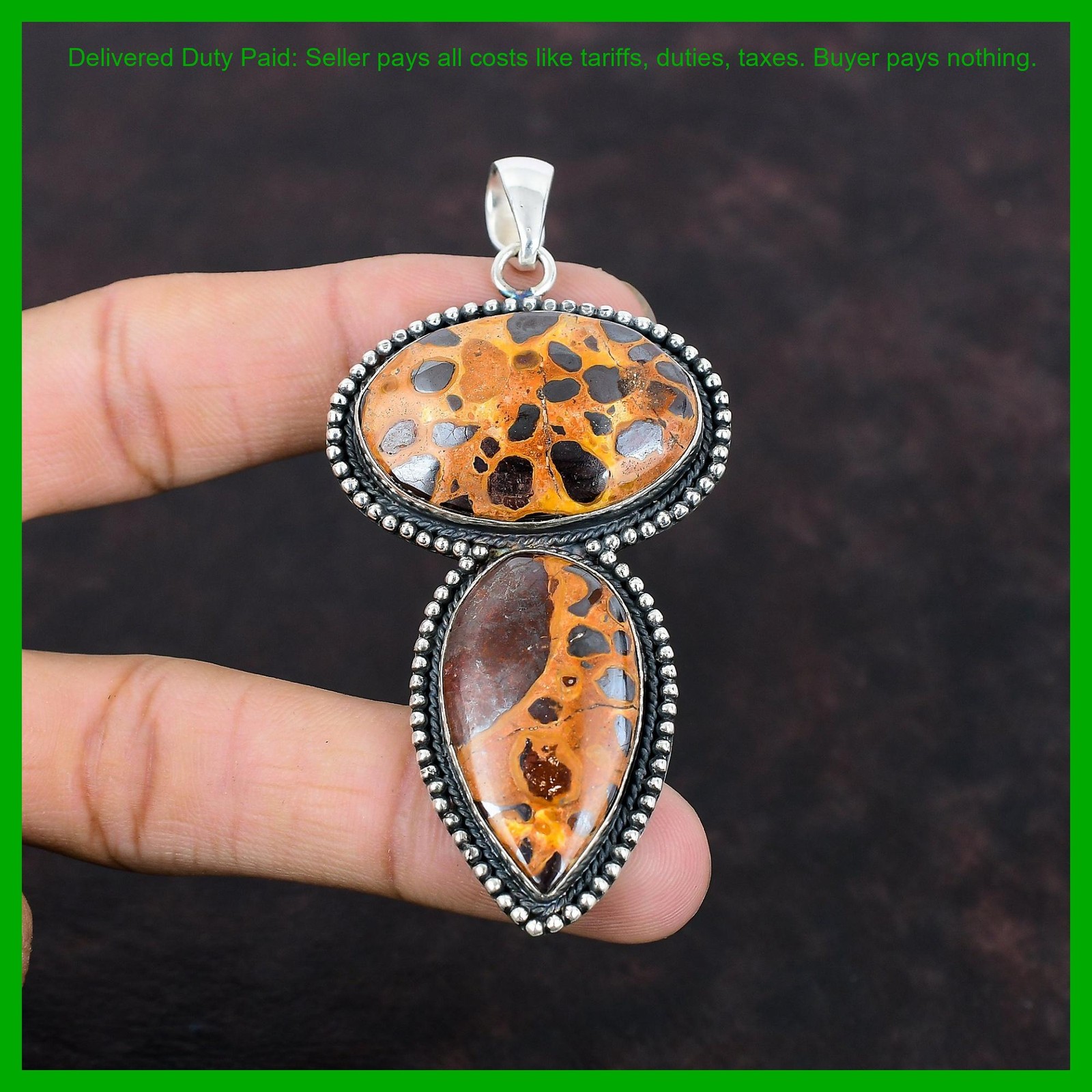Oval Natural Bauxite Vintage Wedding Daughter Gift Pendant Jewelry 925 Silver