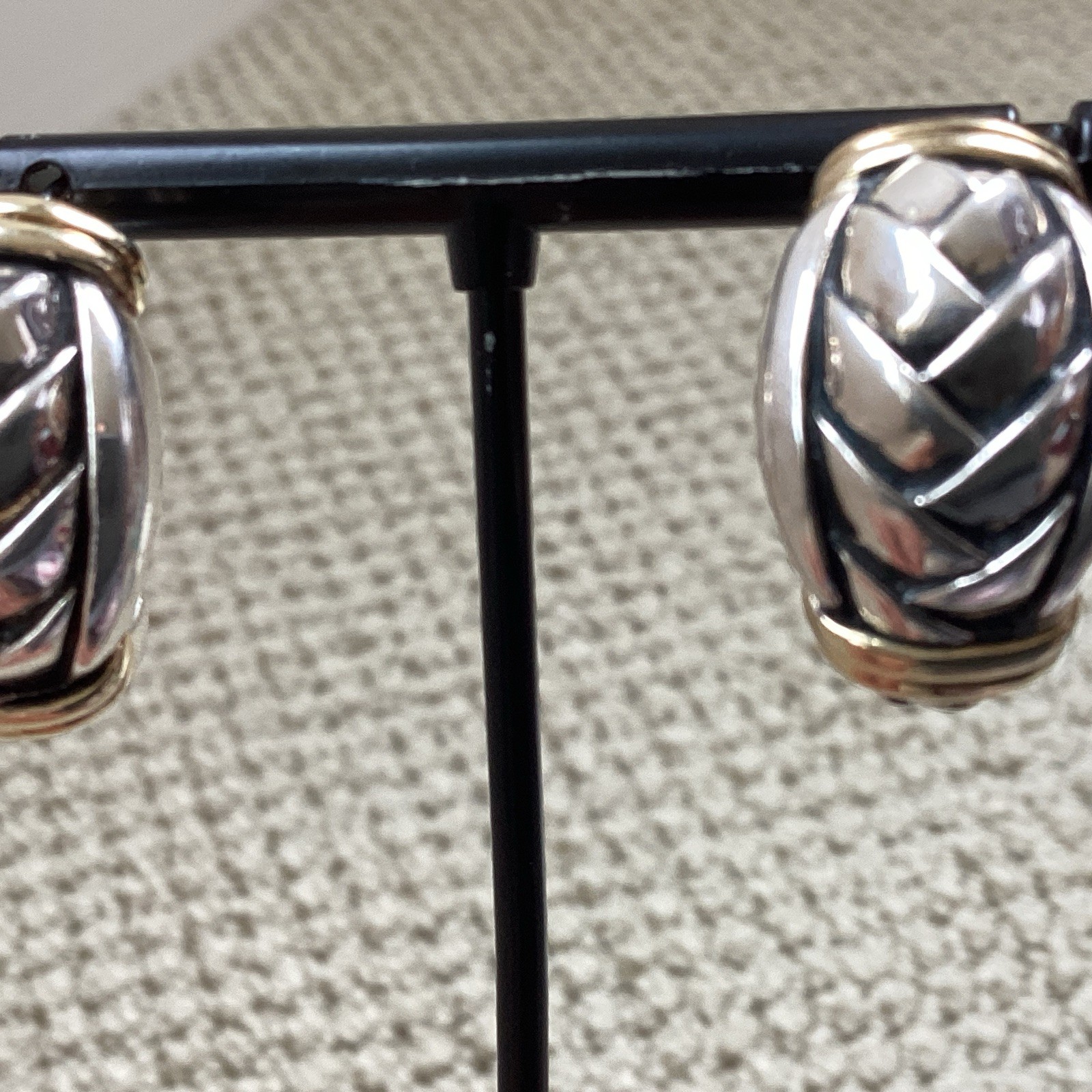 ÑWT Scott Kay Basketweave Sterling Silver 18 K Gold Half Hoop Earrings Msrp $650