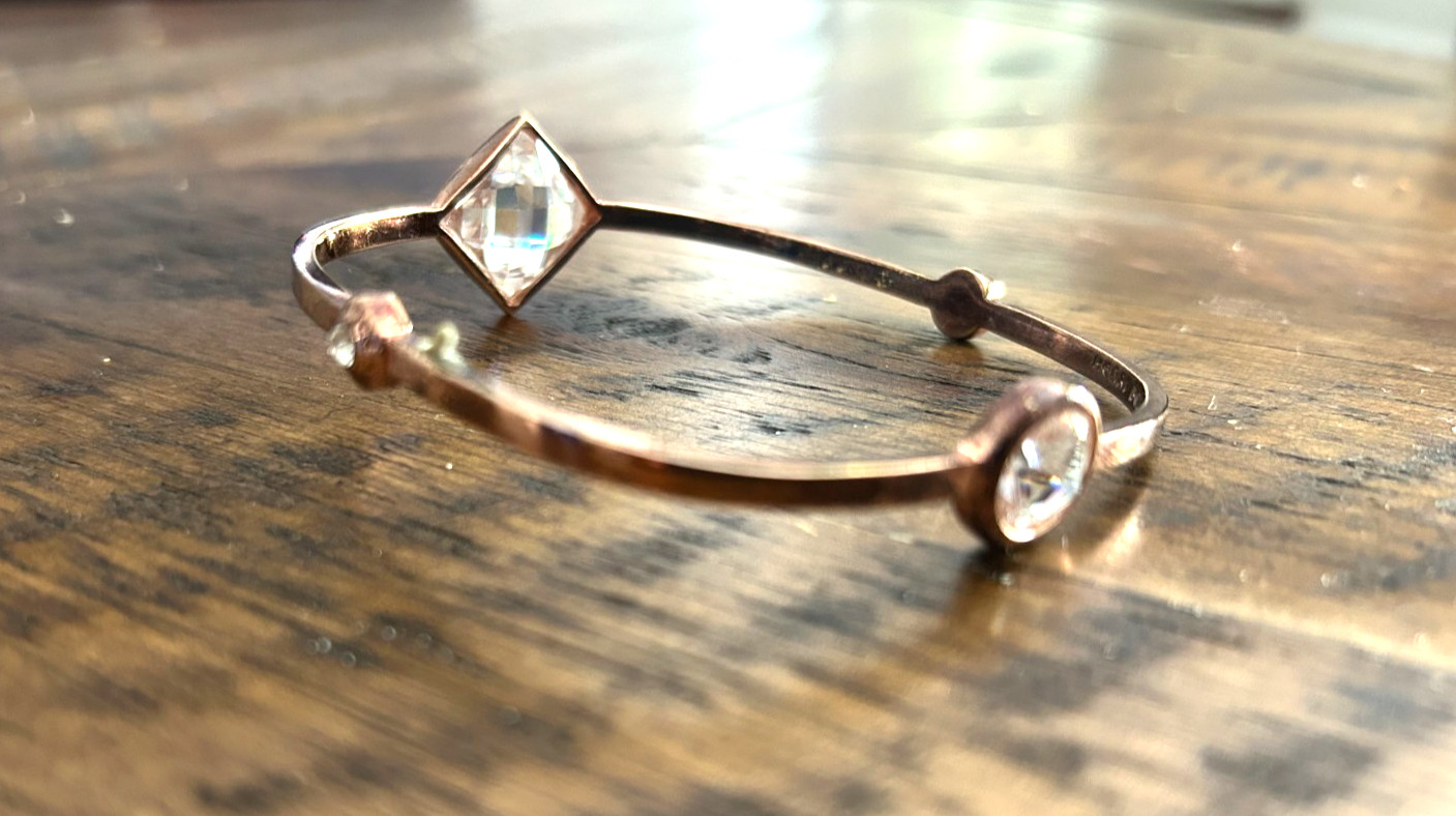 Henri Bendel Rose Gold Clear Beveled Crystals Bangle Bracelet