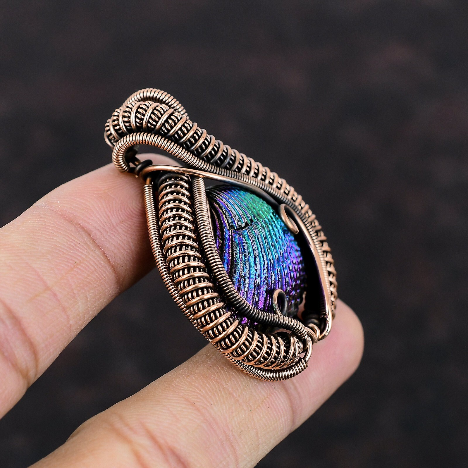 Gift For Women Jewelry Wire Wrapped Pendant Copper Titanium Coated Shell 1.97″