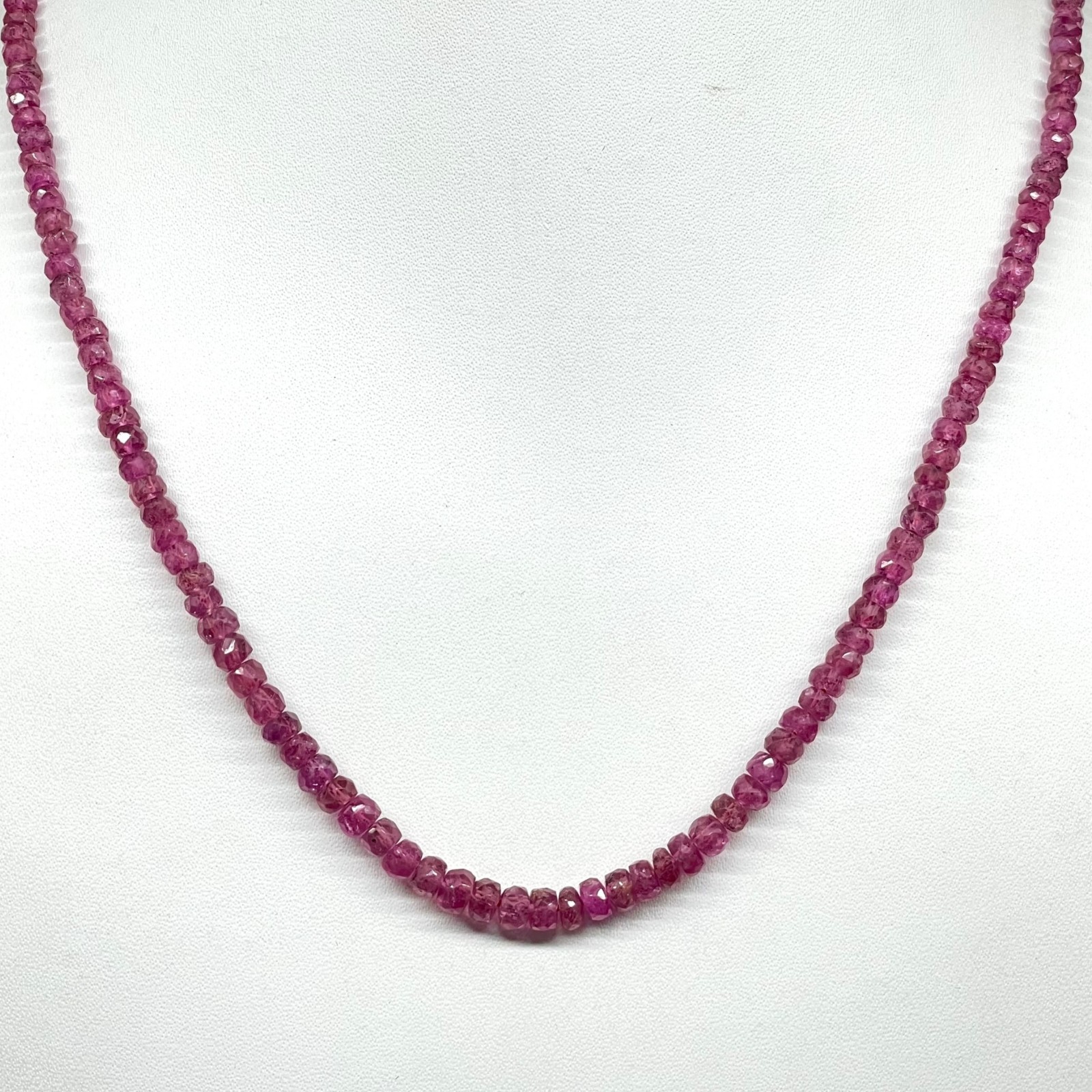 18 Inch Natural Mozambique Ruby Necklace 3-4.5mm Faceted Beads 925 Silver Clasp