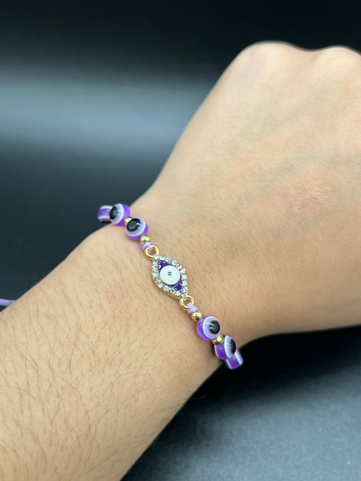 Evil Eye Many Colors Bead Gold Tone Adjustable Bracelet