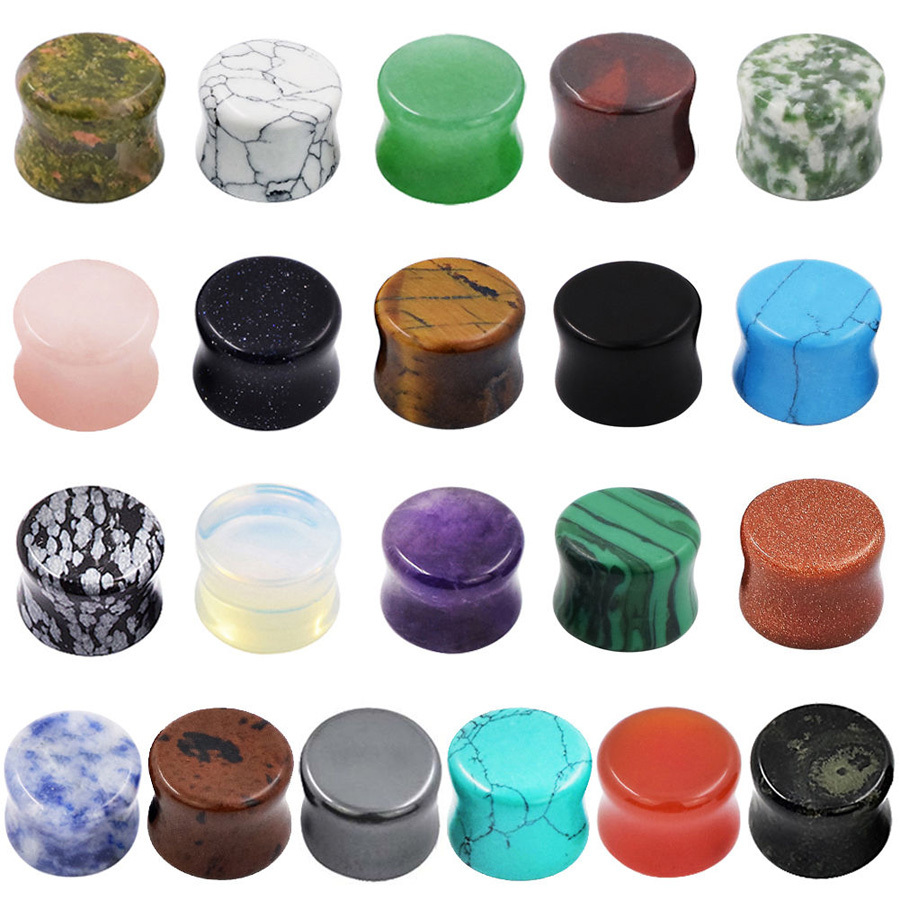 2PCS Natural Stone Ear Plugs Double Flare Ear Gauges Saddle Stretcher Expanders