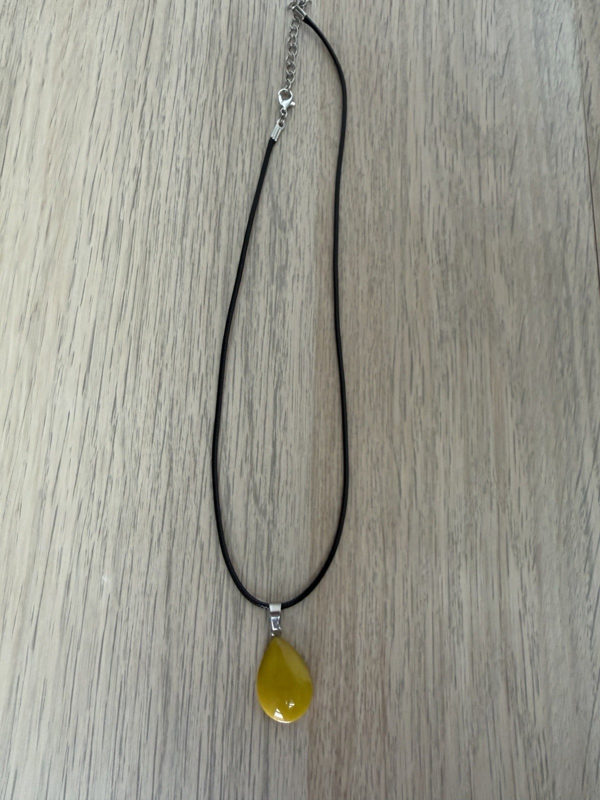 Mustard Yellow Jasper Pendant Necklace 19in Black Cord Dark Academia Mid-Century