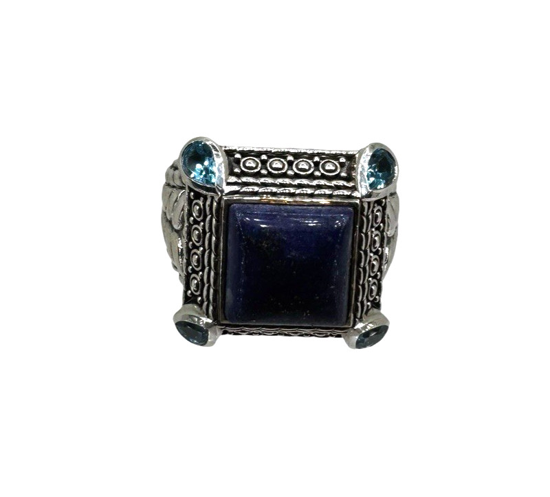 JAI John Hardy Sterling Silver Lapis Lazuli Blue Topaz Statement Ring Size 9