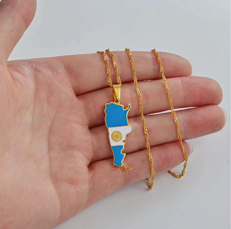 Argentina Map with Flag Pendant Necklace