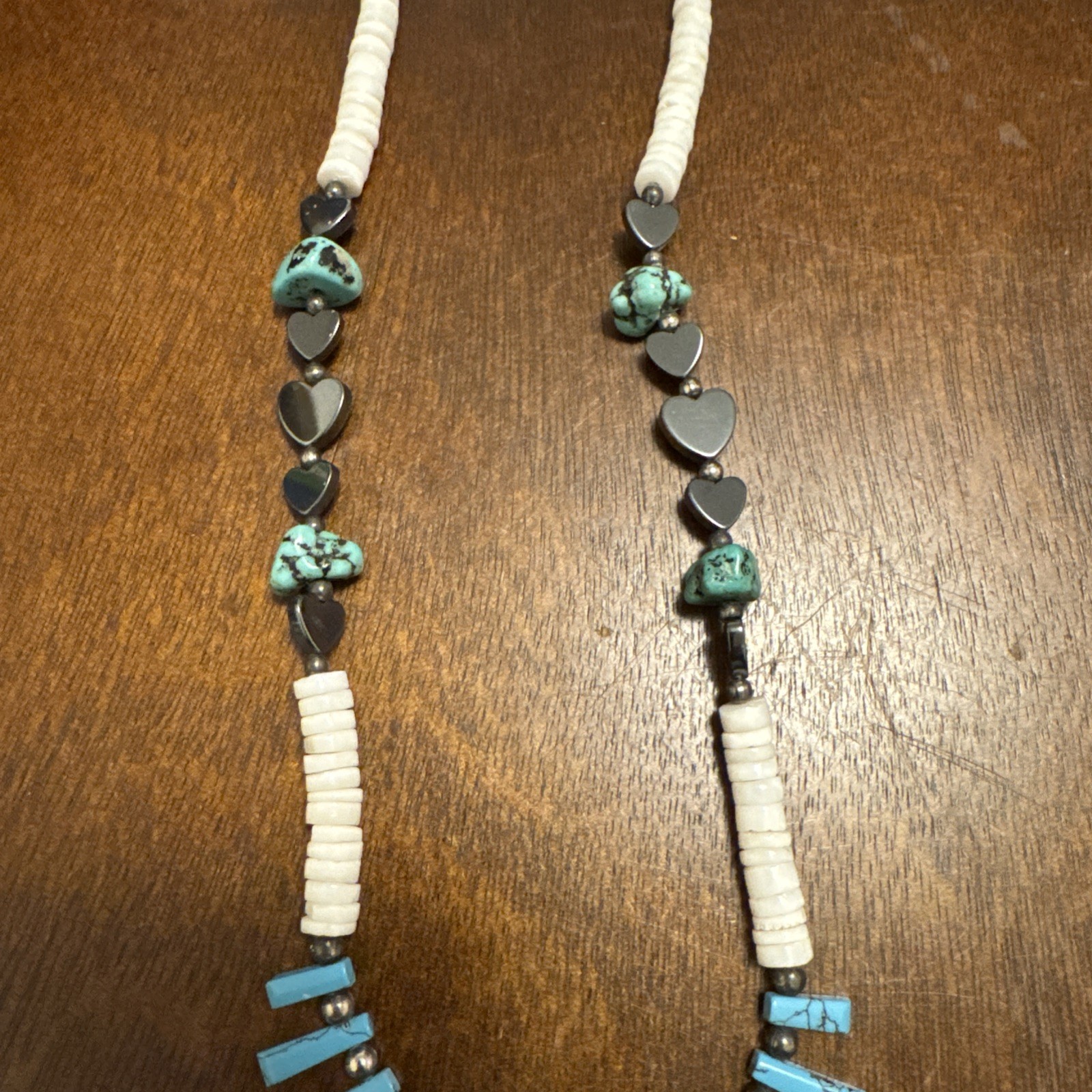 Shell Faux Turquoise and Heart Beaded Necklace Approx 20”