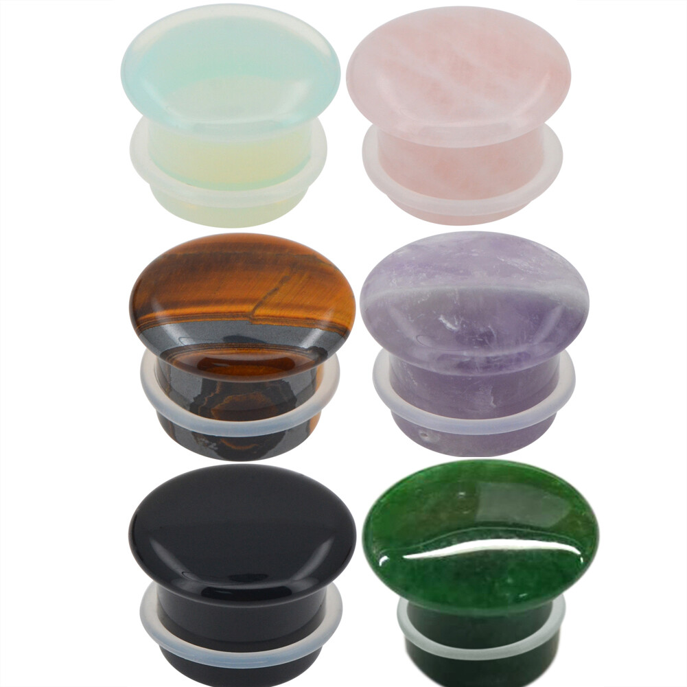 6 Pairs of Single Flare Stone Ear Plugs Silicone Expander Gauges 8ga – 5/8 E554
