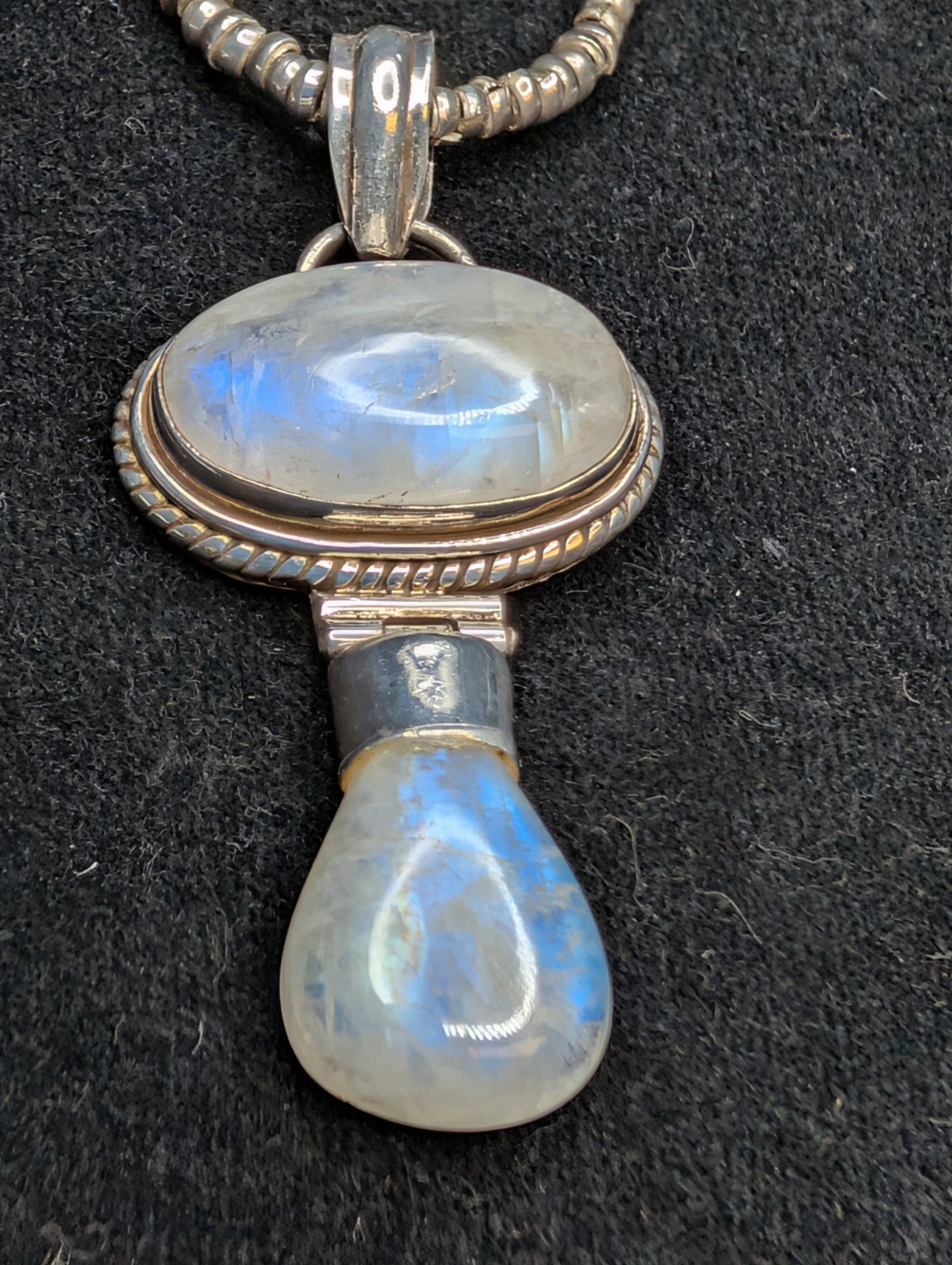 Moonstone Pendant With Sterling Silver Beaded Necklace