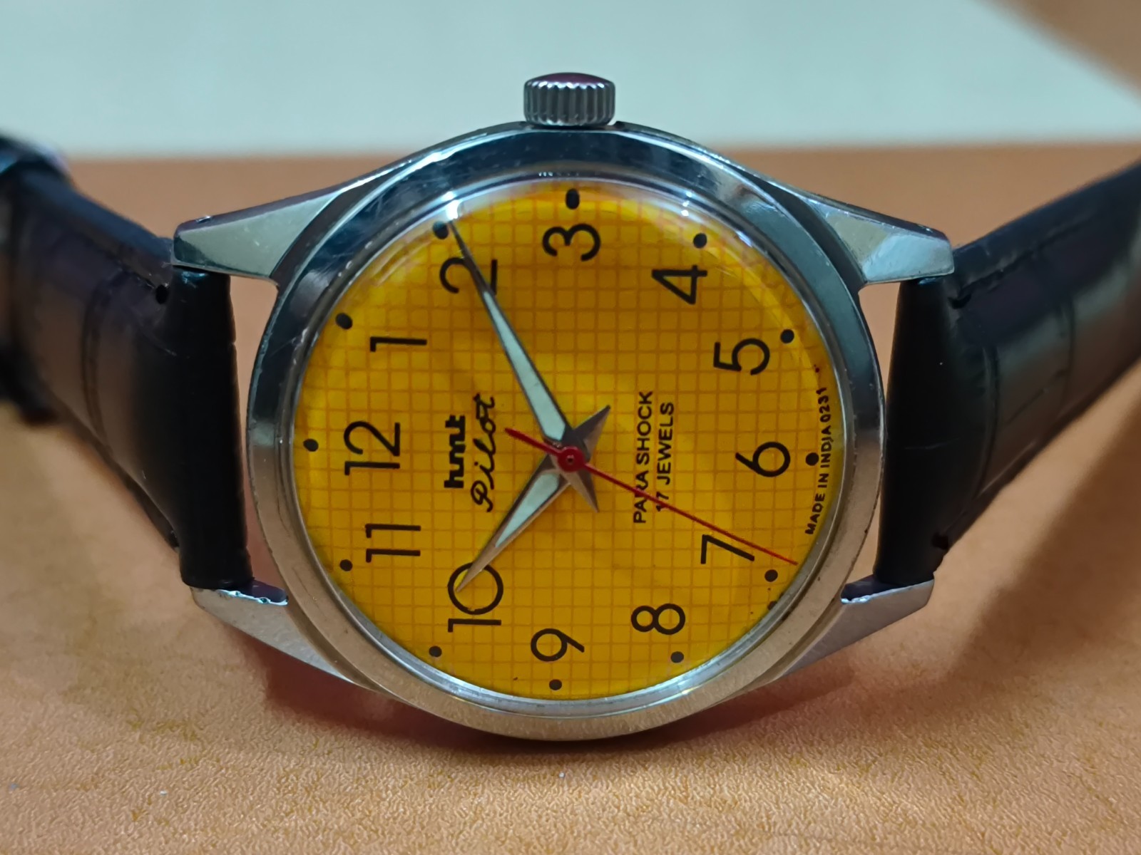 Vintage HMT Pilot Yellow 17 Jewels Mechanical Hand Winding Men’s Wrist Watch