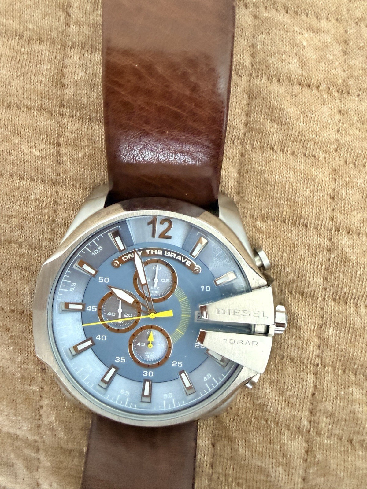 Diesel Only The Brave Men’s Chronograph Blue Dial Brown Leather