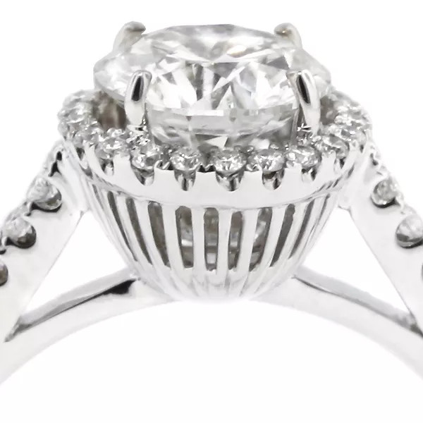 Side Stone Engagement Ring 14K Gold Halo 1.06 CT Round Lab-Grown Diamond D VS1