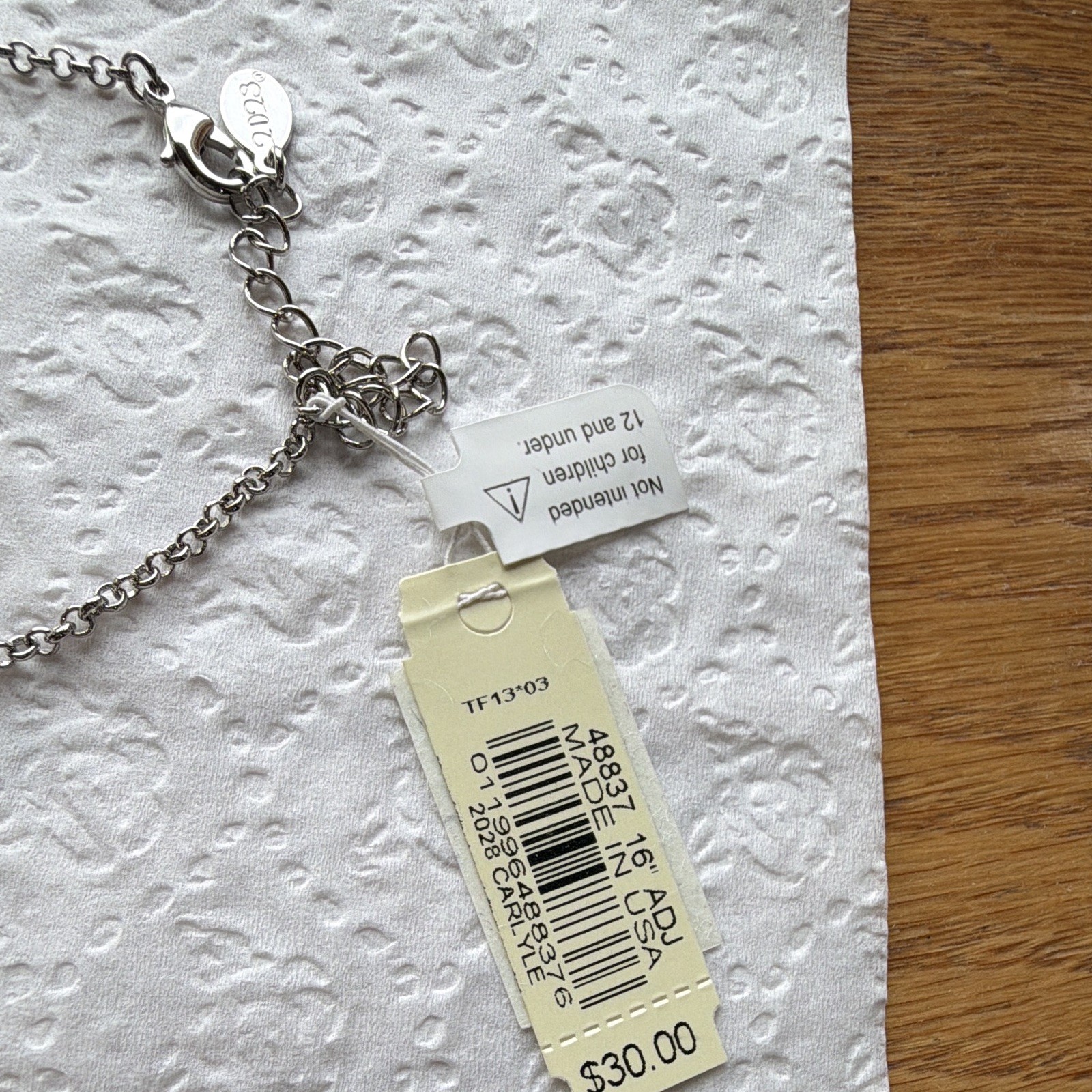 Macy’s 2028 Brand Silvertone White Crystal Oval Necklace 16 in NWT