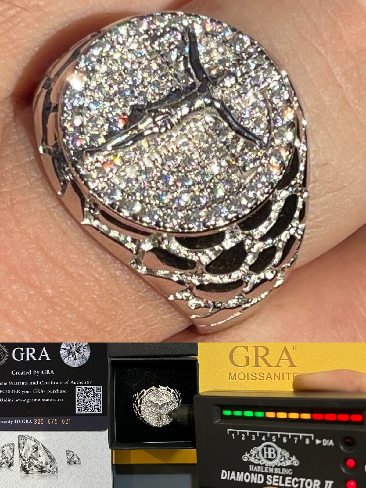 Moissanite Ring Jesus On Cross Real 925 Silver Hip Hop Iced Passes Tester W.GRA