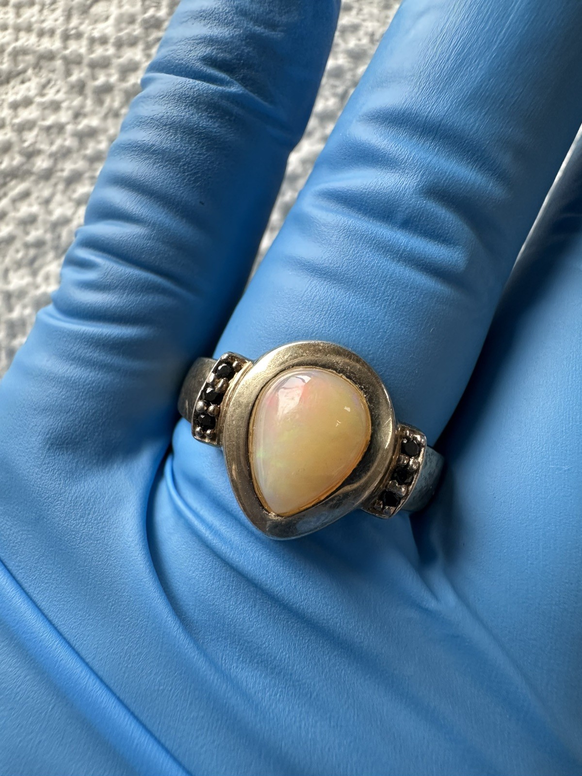 Ethiopian Opal Ring Rainbow Stone 925 Sterling Silver Wedding Rings Jewelry