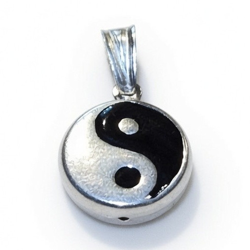 Hollow 1 Gram 925 Silver Yin Yang Round Charm Pendant, Black/Silver, 12.9mm