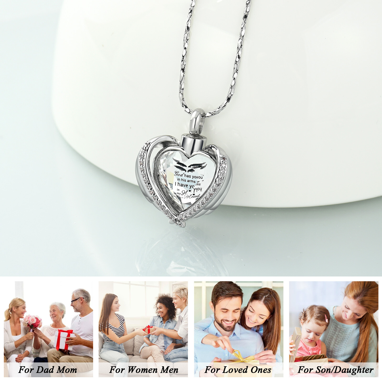 Angel Wings Cremation Jewelry for Ashes Pendant – Crystal Heart Ash Urn Necklace