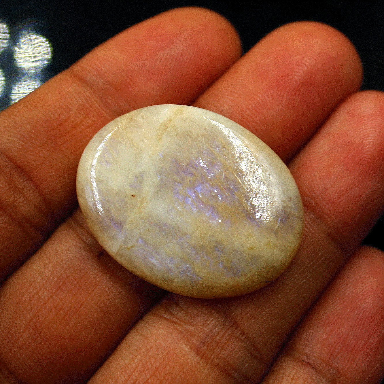 4 Pcs Natural Blue Shine Rainbow Moonstone 33mm-35mm Oval Cabochon Gemstones Lot