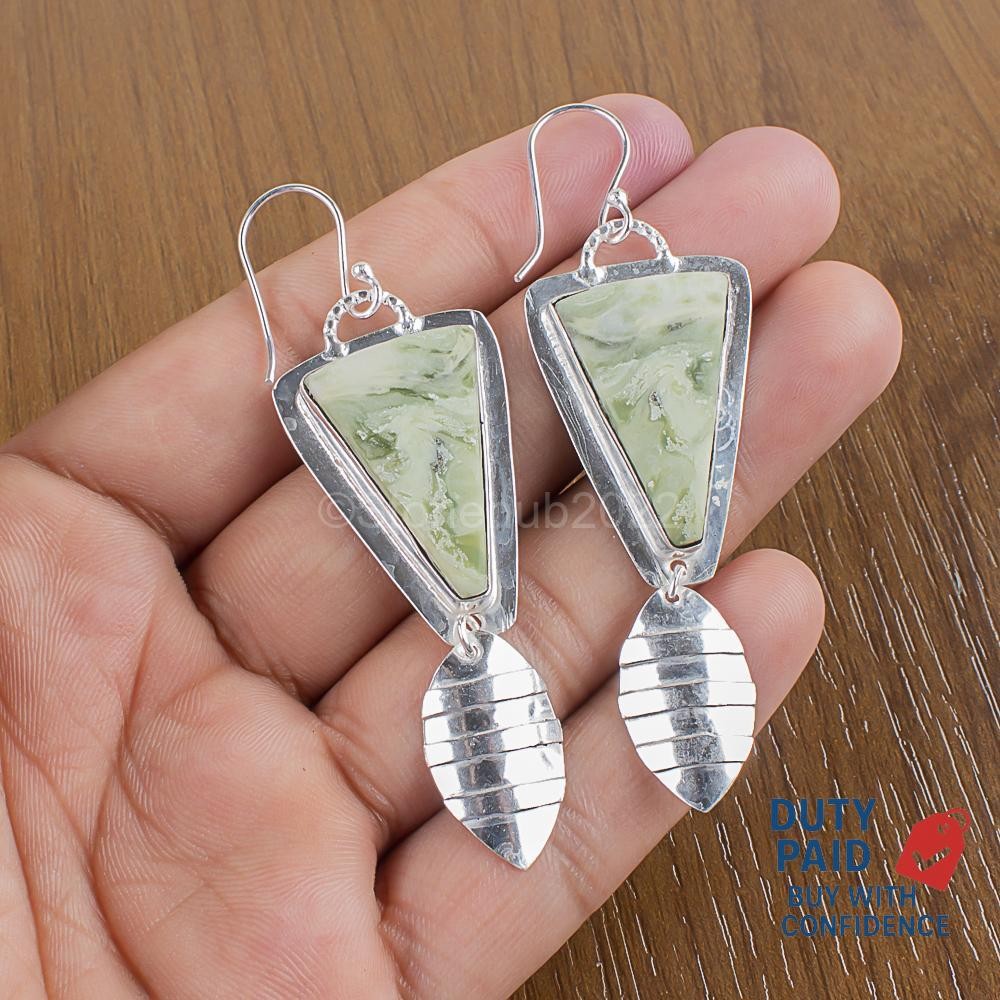 925 Sterling Silver TRIANGLE Gogunjula Jasper Bezel Set Art Deco Unique Earrings