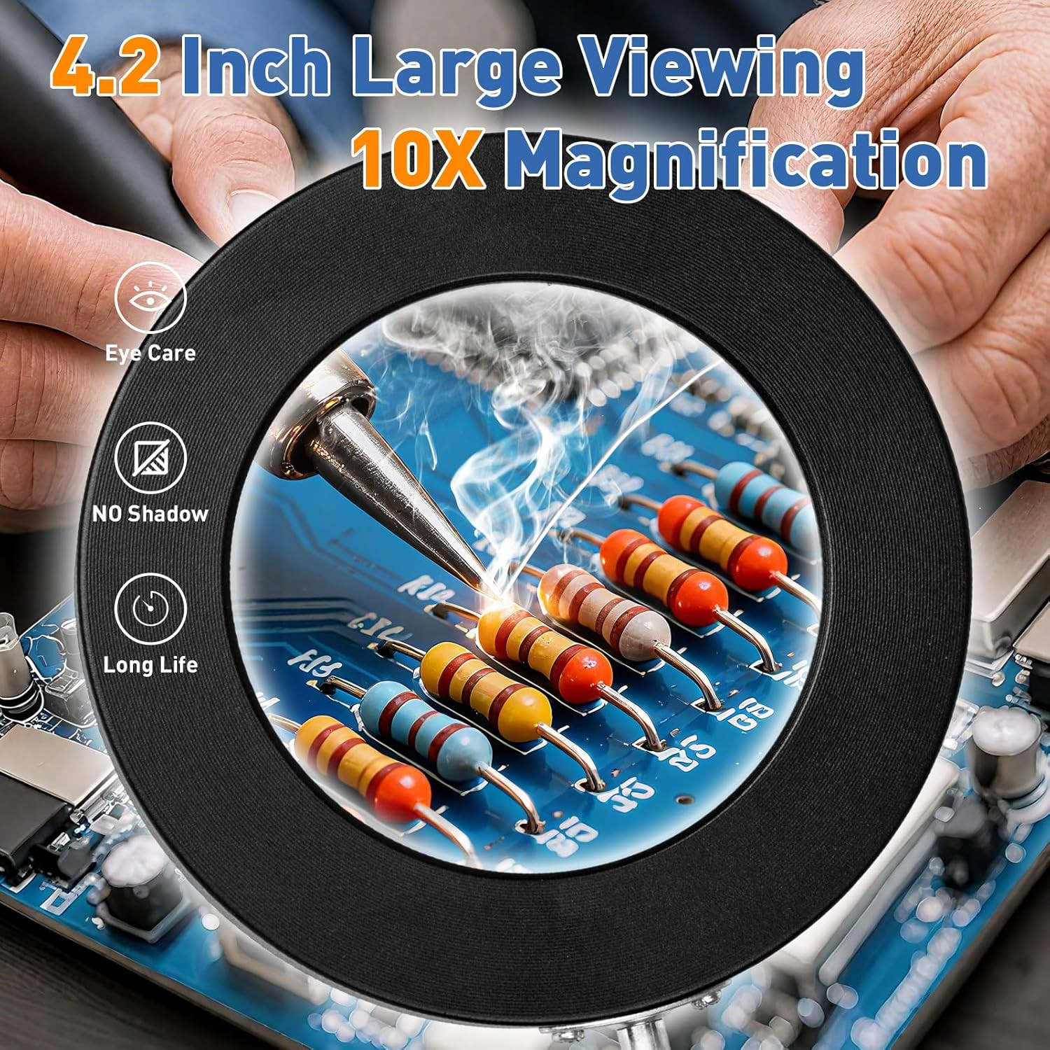 HITTI 10X Magnifying Glass with Light, 1,800 Lumens Stepless Dimmable, 3 Color M