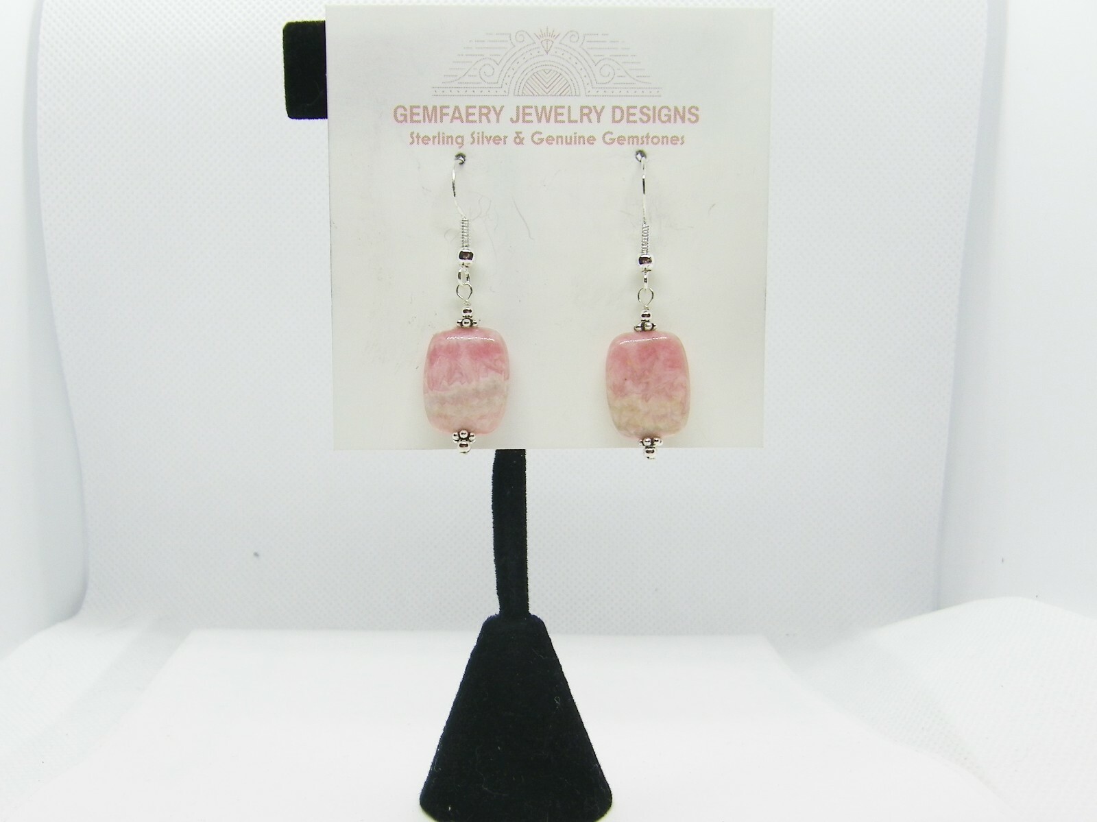 Sterling Silver Natural RHODOCHROSITE Gemstone Earrings #1715…Handmade USA