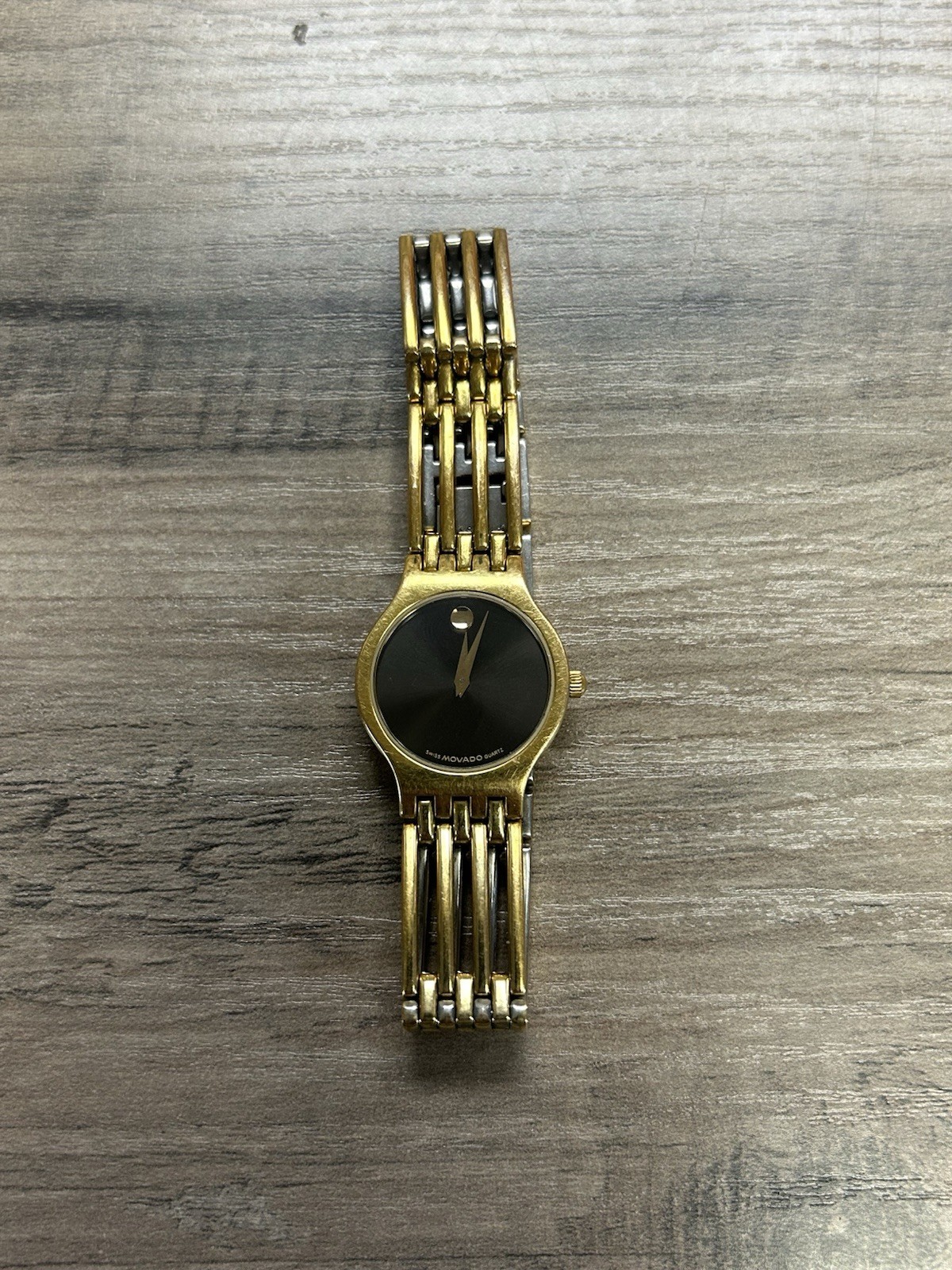 Movado Esperanza Black Museum Gold Tone Stainless Steel Swiss WoMens Watch 5294
