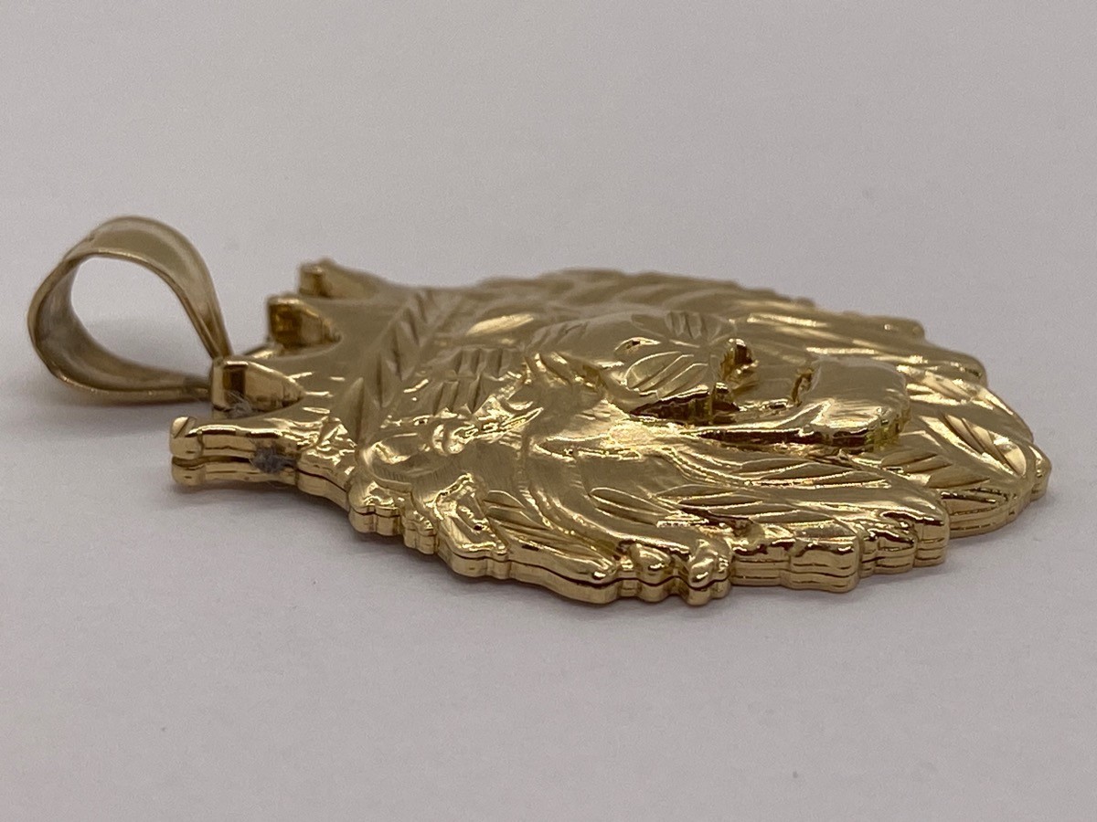 10K yellow Gold Lion Head Face Crown Leo Zodiac Pendant Charm 7.36G (TDW035268)