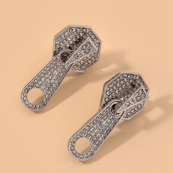 Silver Colored Zipper Earrings Unique Dimensions 3.6cm x 1.5cm