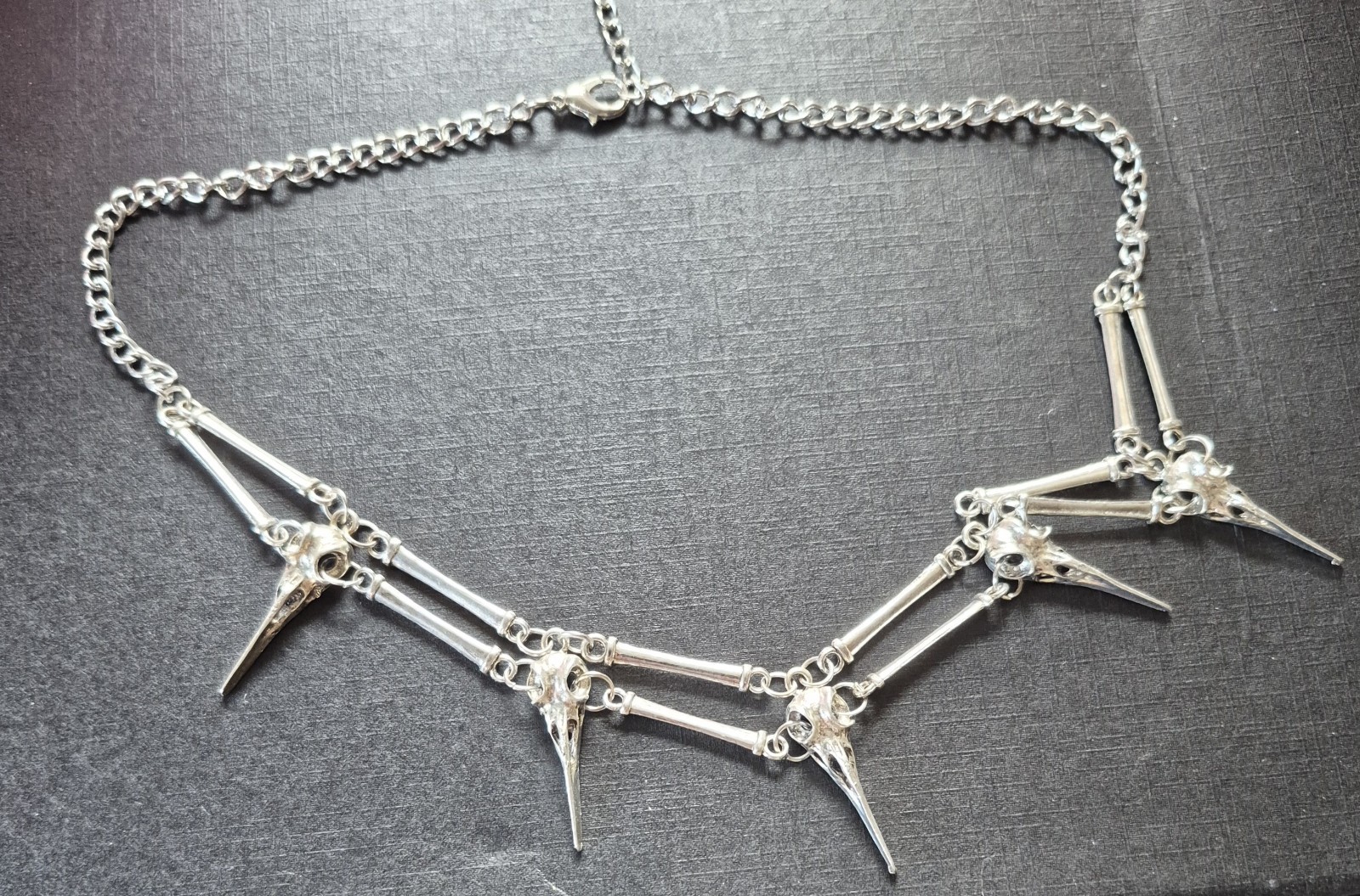 Silver Tone Punk Spike Charm Statement Necklace Metal Cable Chain No Stone