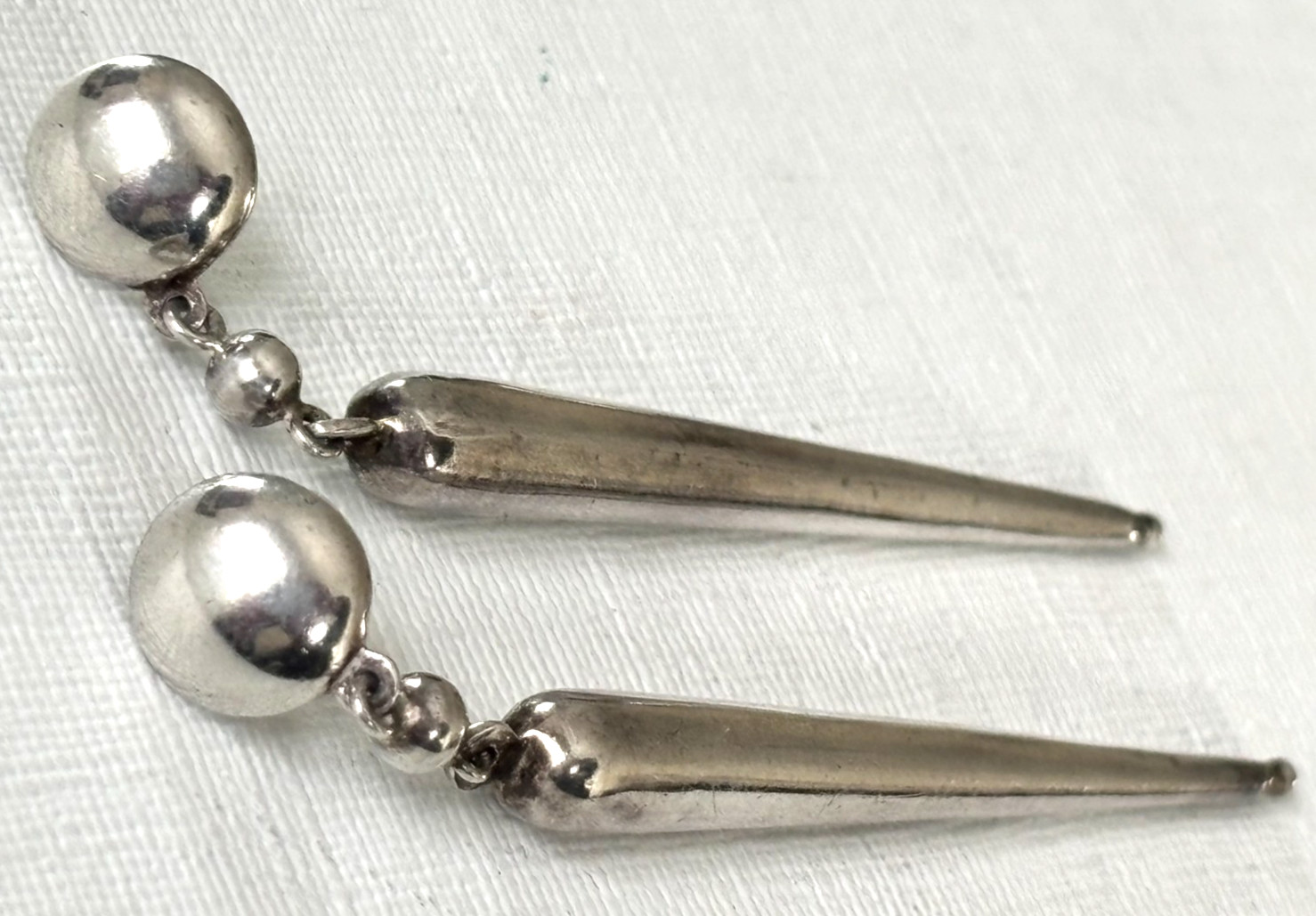 Sterling Silver Long Tapered Spike / Stiletto Drop Dangle Earrings – 3.25″