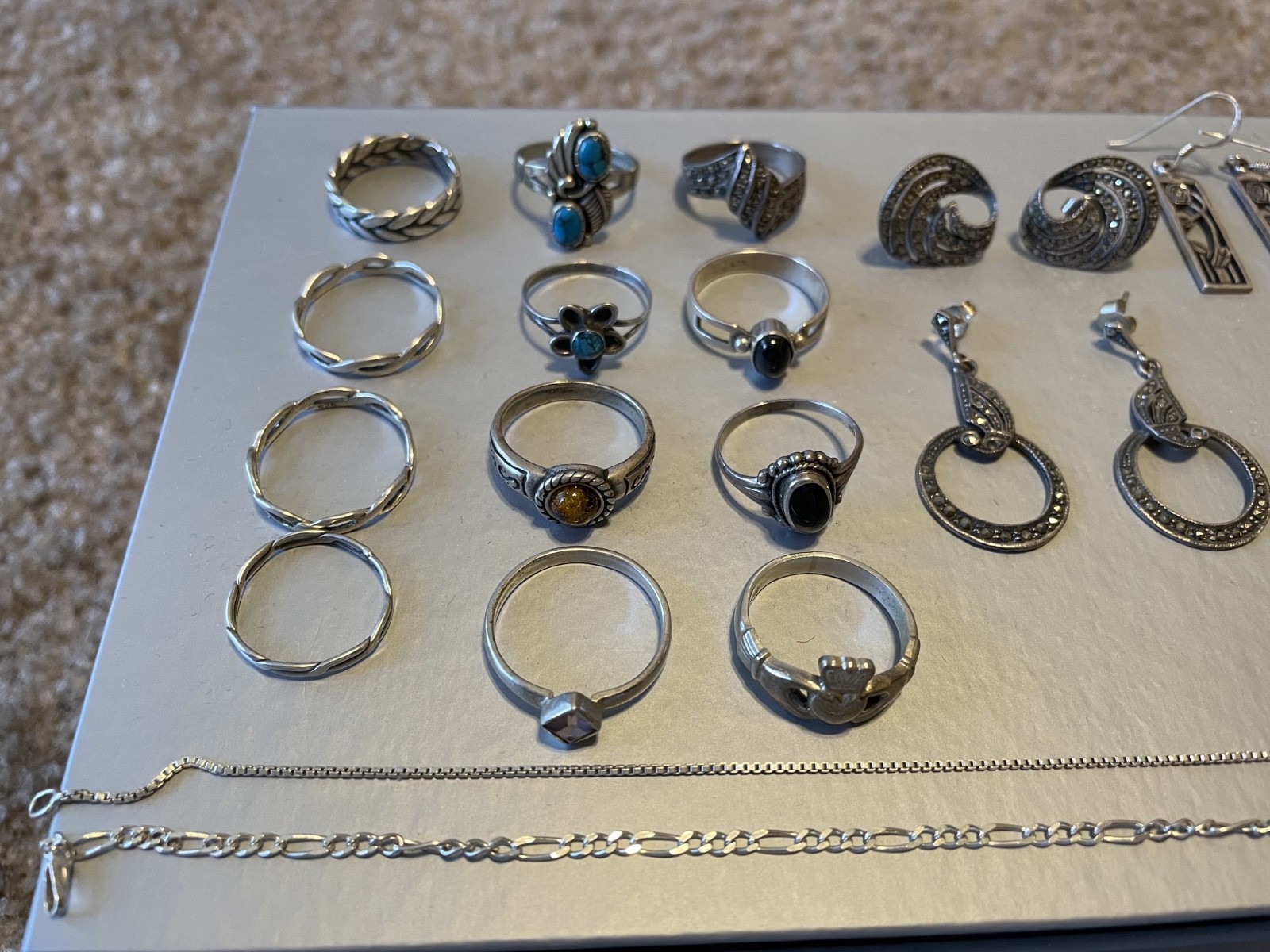 Vintage Sterling Silver 925 Jewelry Lot with Marcasite, Excellent Condition
