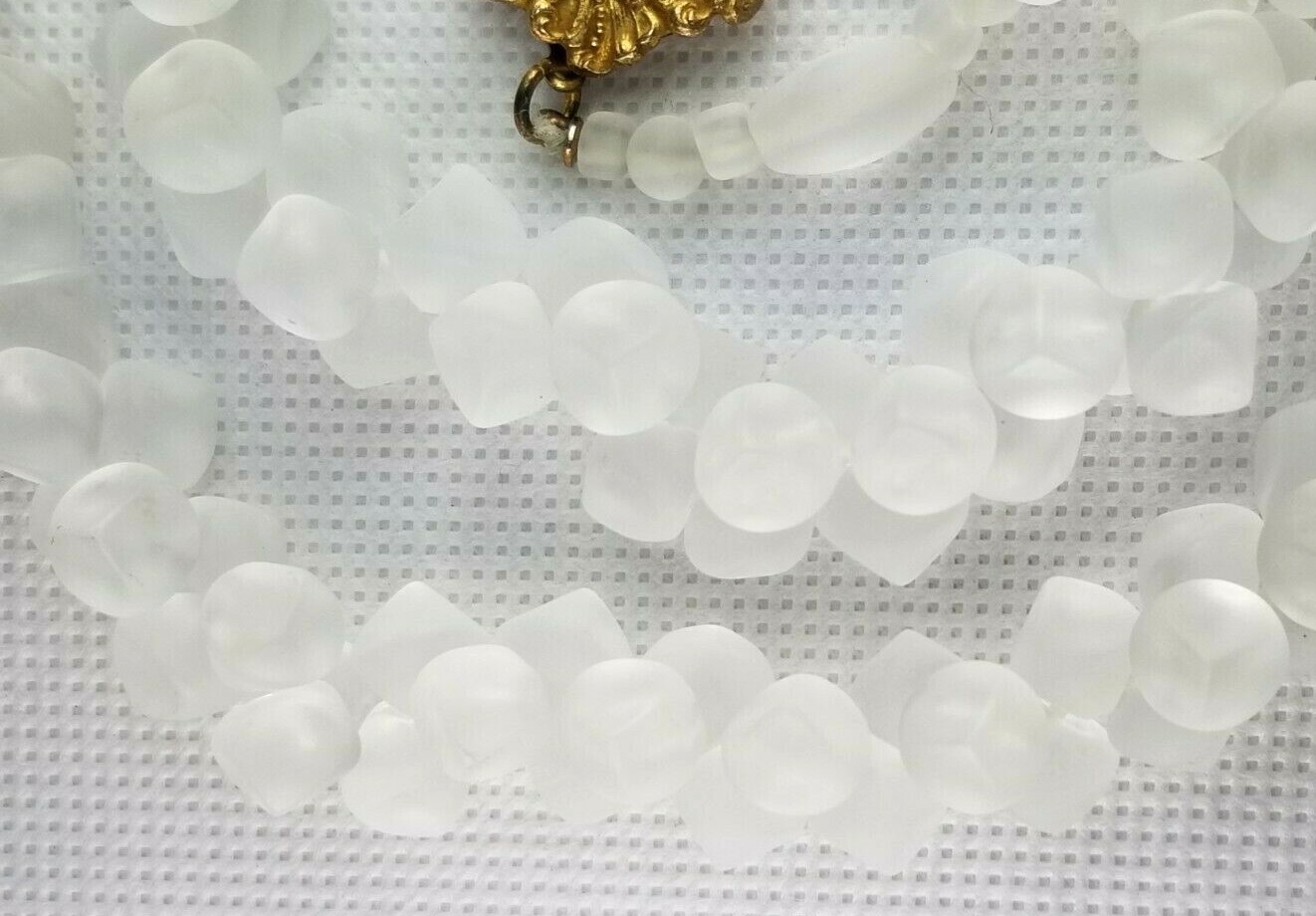Very Fine Cold stone or Frosted Glass Bead necklace 26 in long stone size 3/8 in
