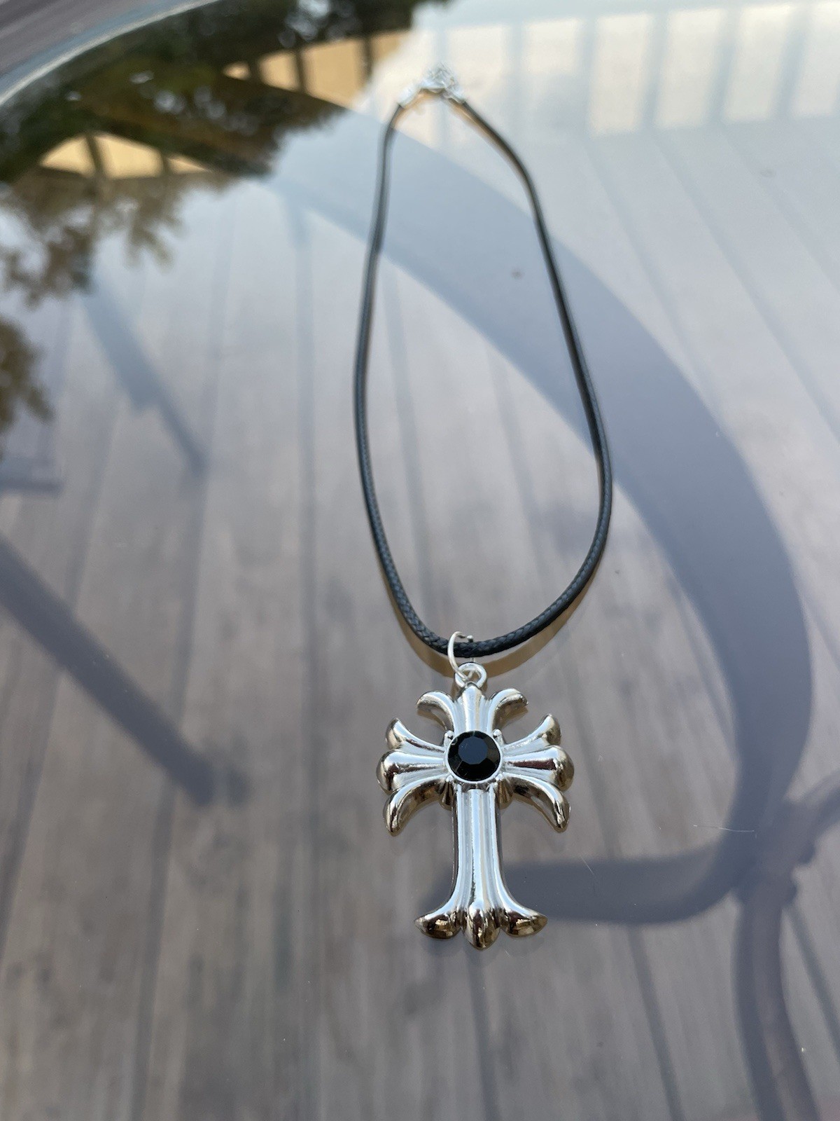 Handmade Y2K Punk Silver Black Cross Gothic pendant PU leather necklace