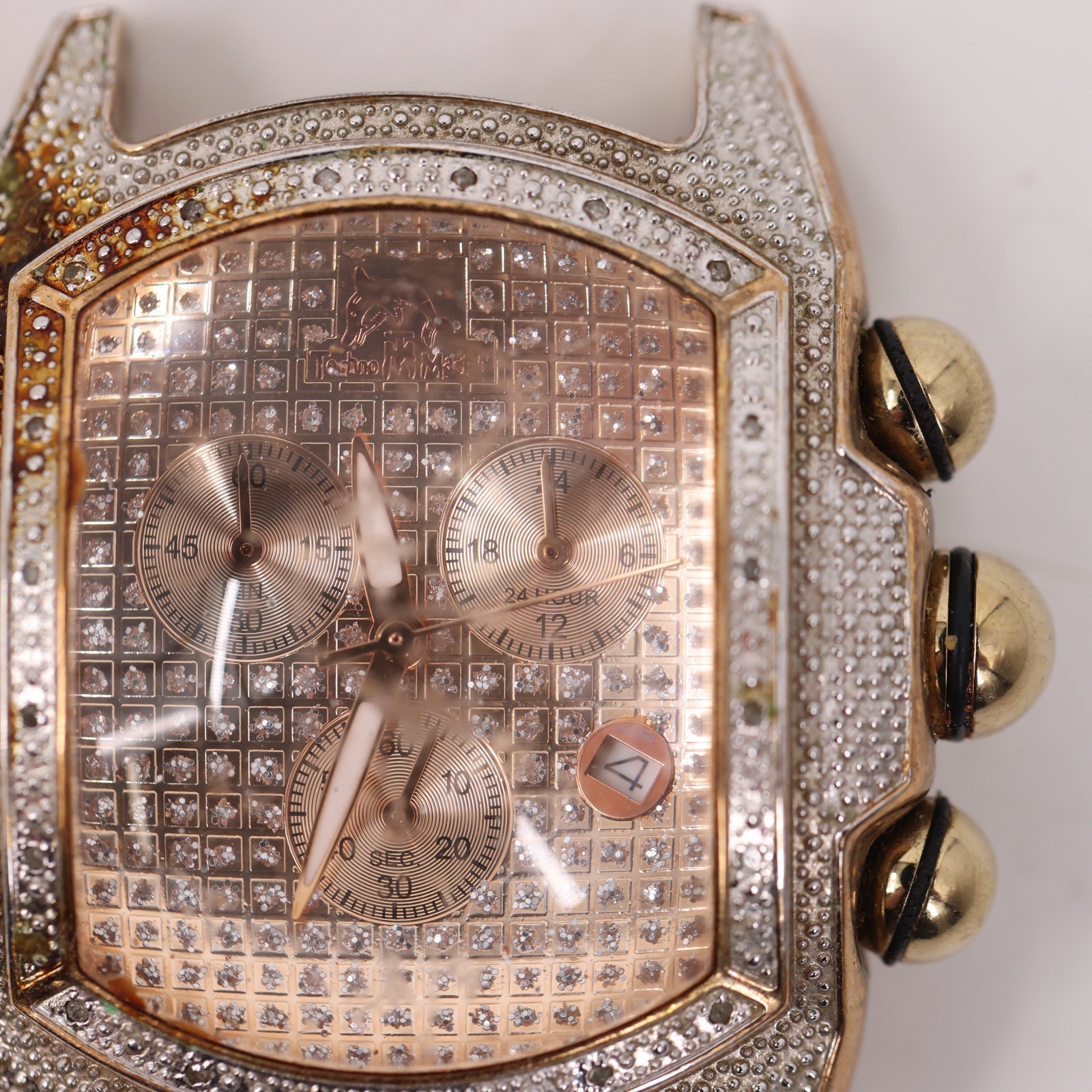 Techno Master TM 2063 Diamond Chronograph Watch Case Gold Tone 1.75″