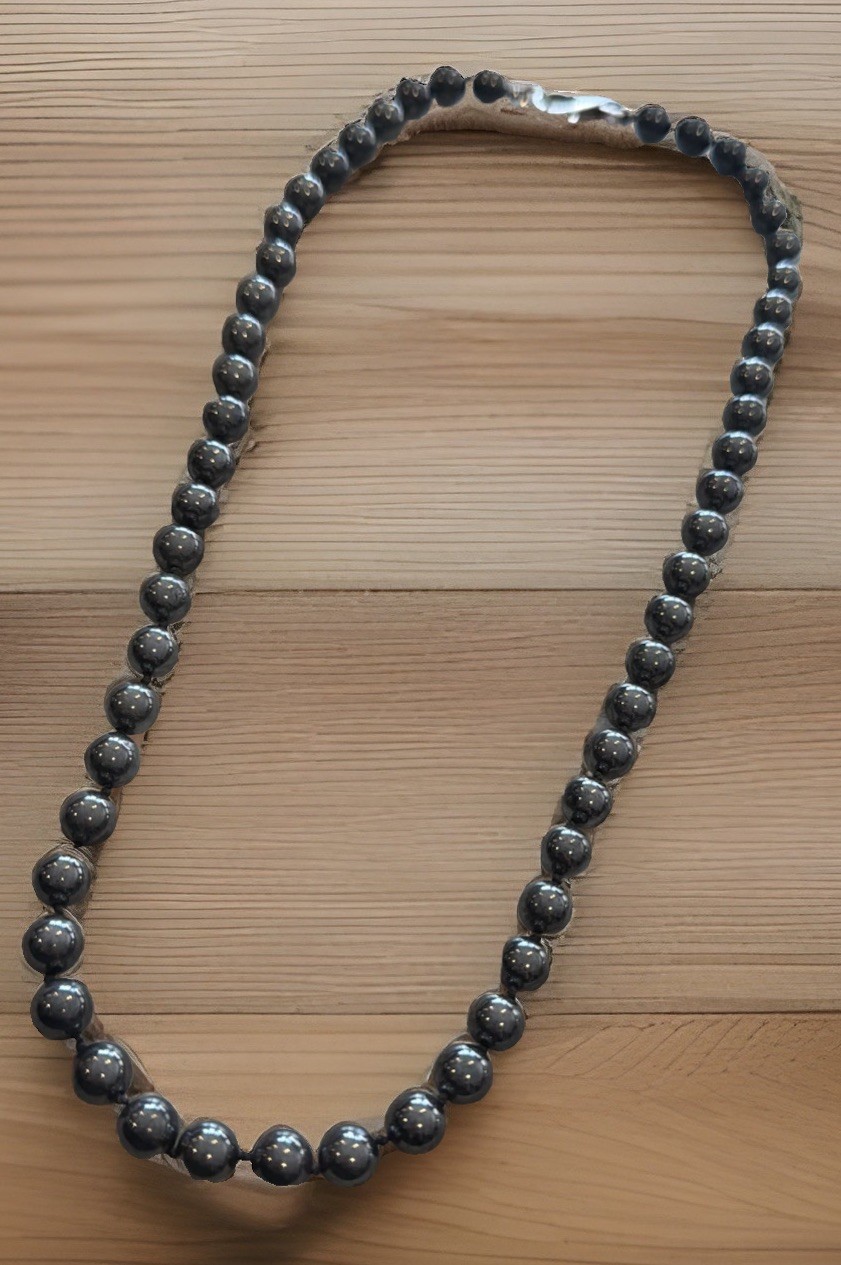 Vintage Hematite Beaded Necklace With A Large 925 Lobster Clasp Hand Knotted H12