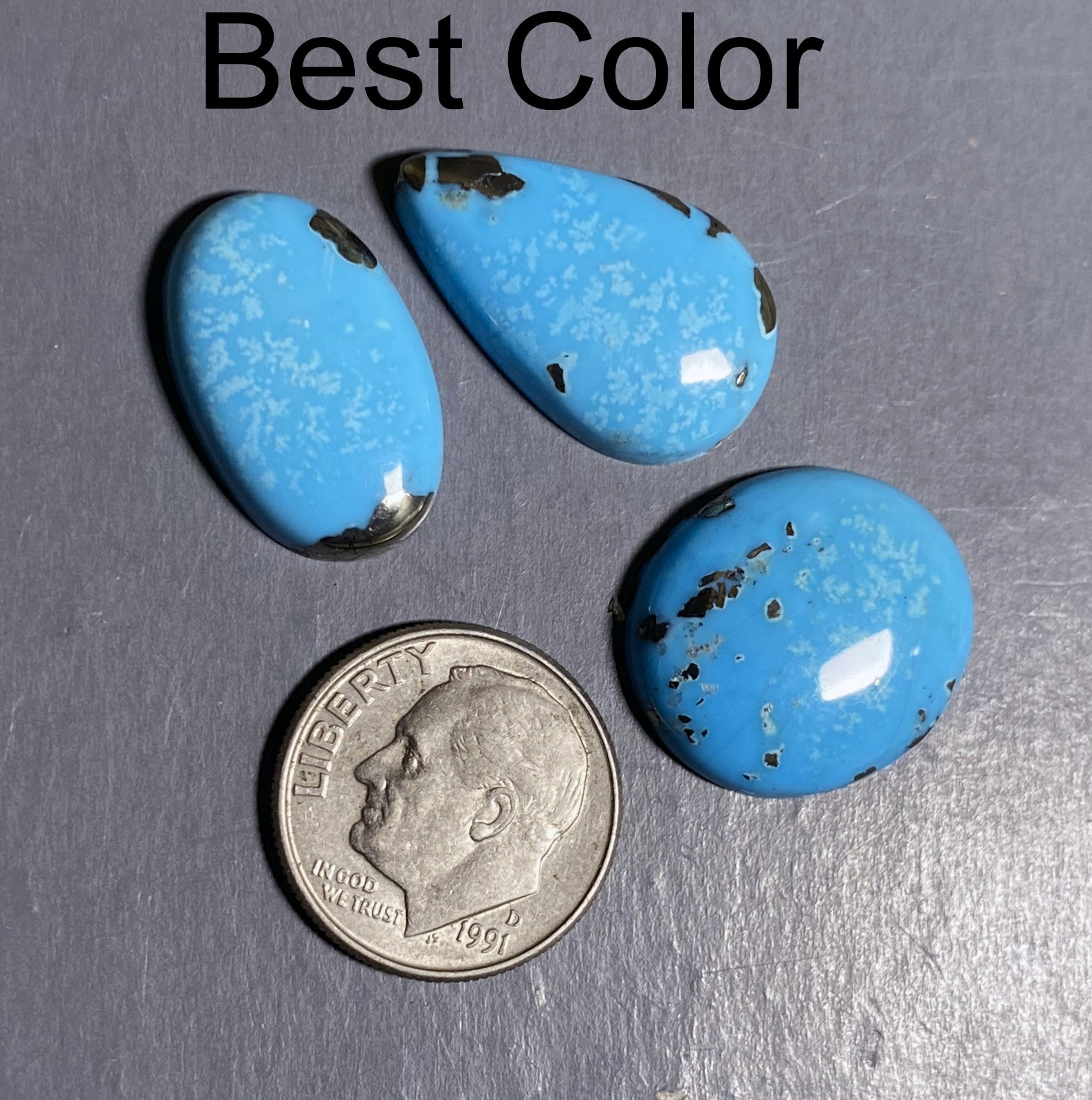 All 3 Persian Turquoise Cabochons with Pyrite Pear Oval Shape