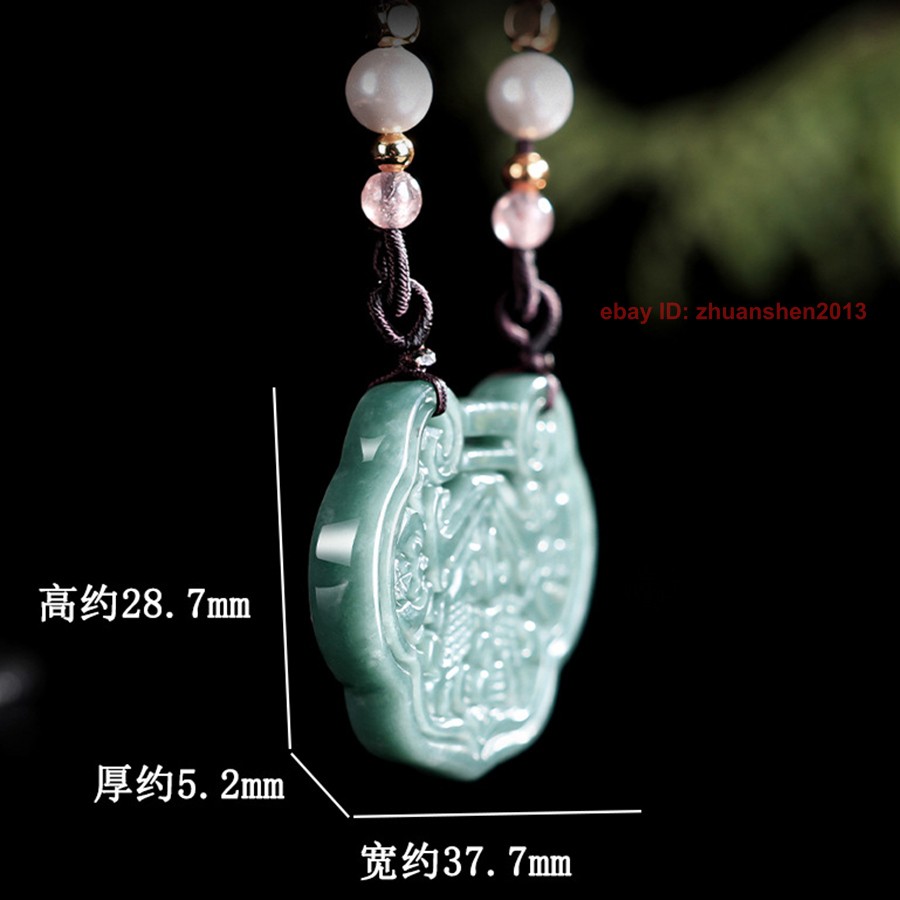 Retro Natural Grade A Jade Jadeite Women Lucky Amulet Ruyi Lock Pendant Necklace